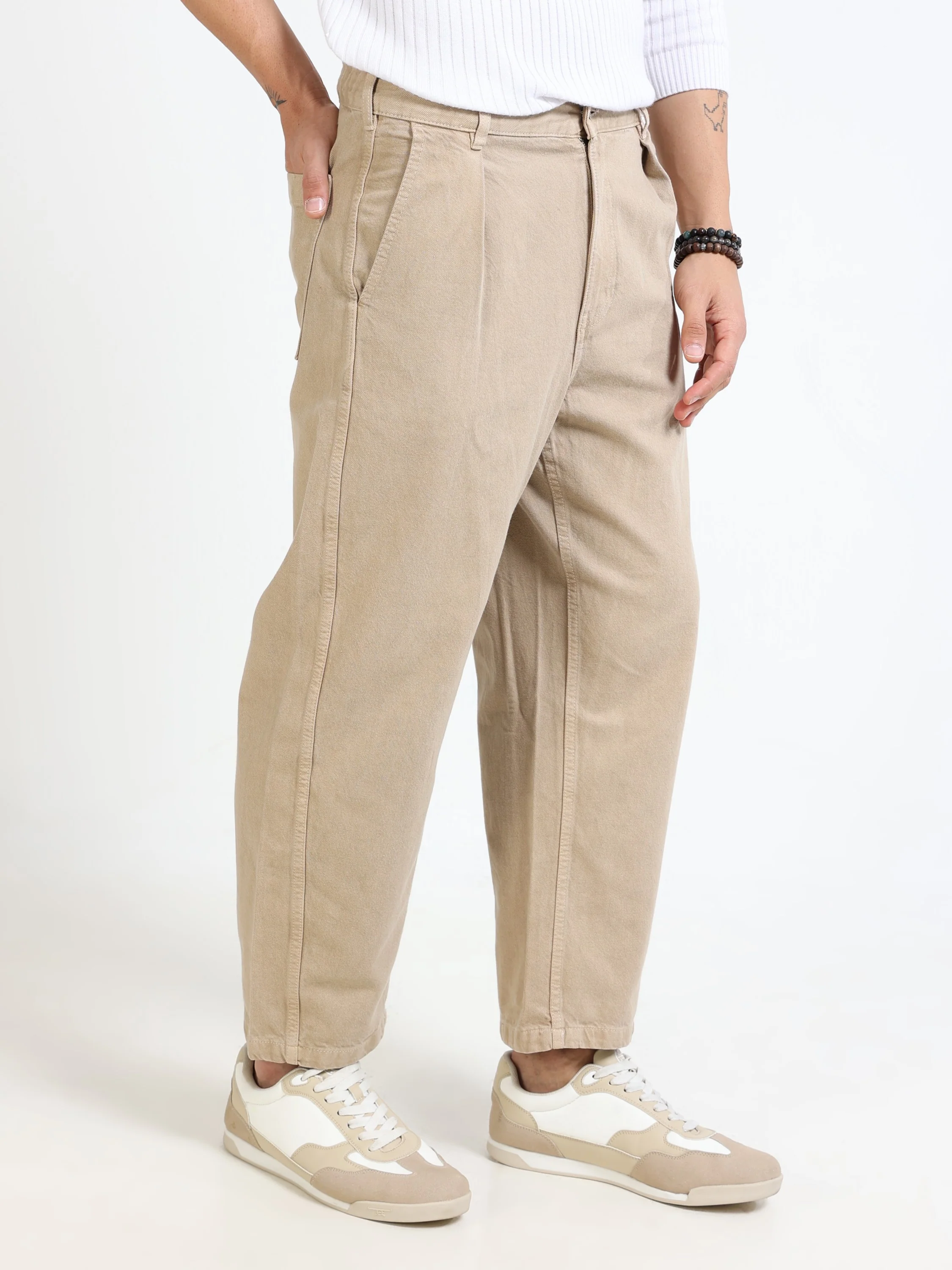 Men Beige Baggy Fit Denim - Image 6