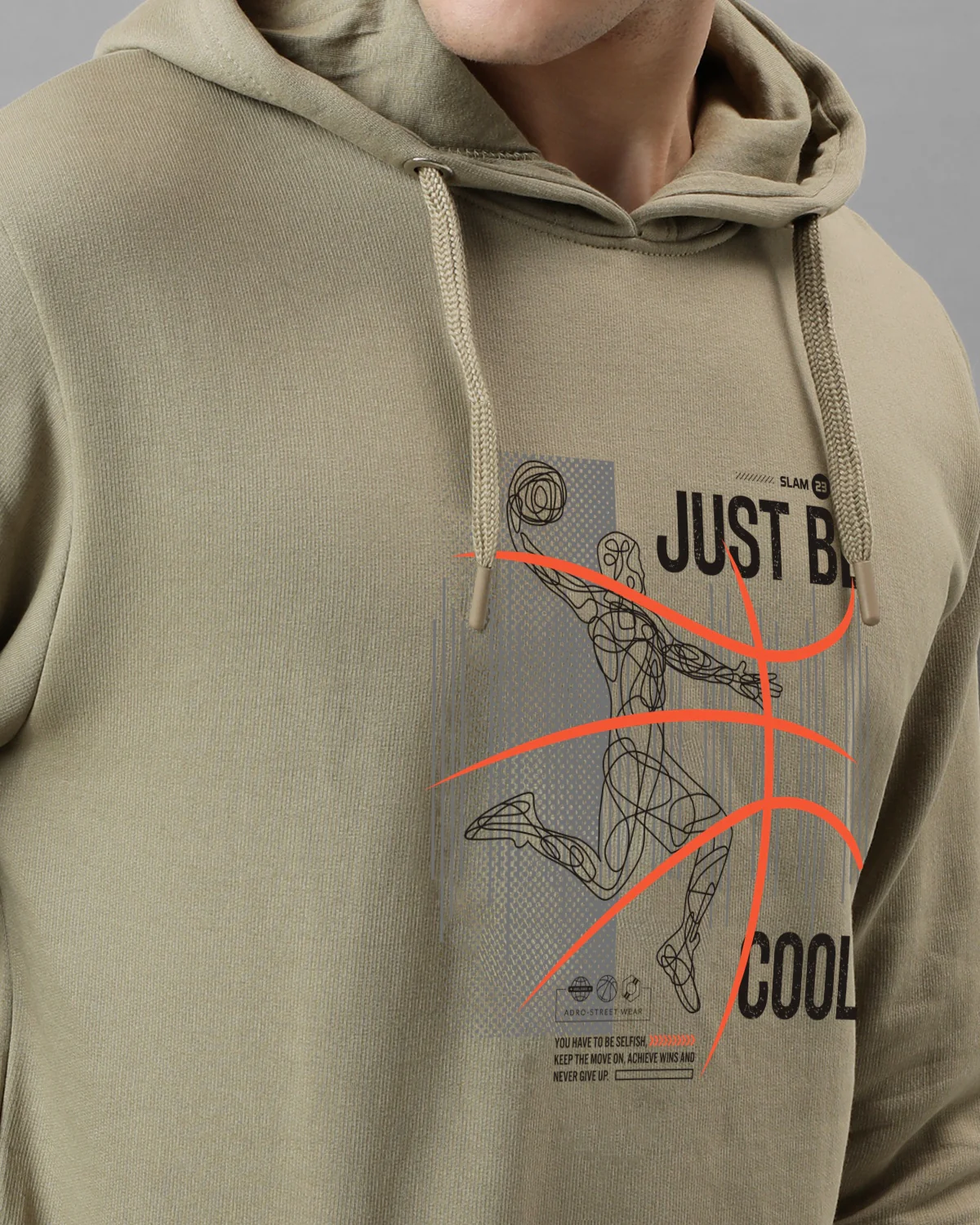 Men Beige Basketball Design Hoodie - Image 2