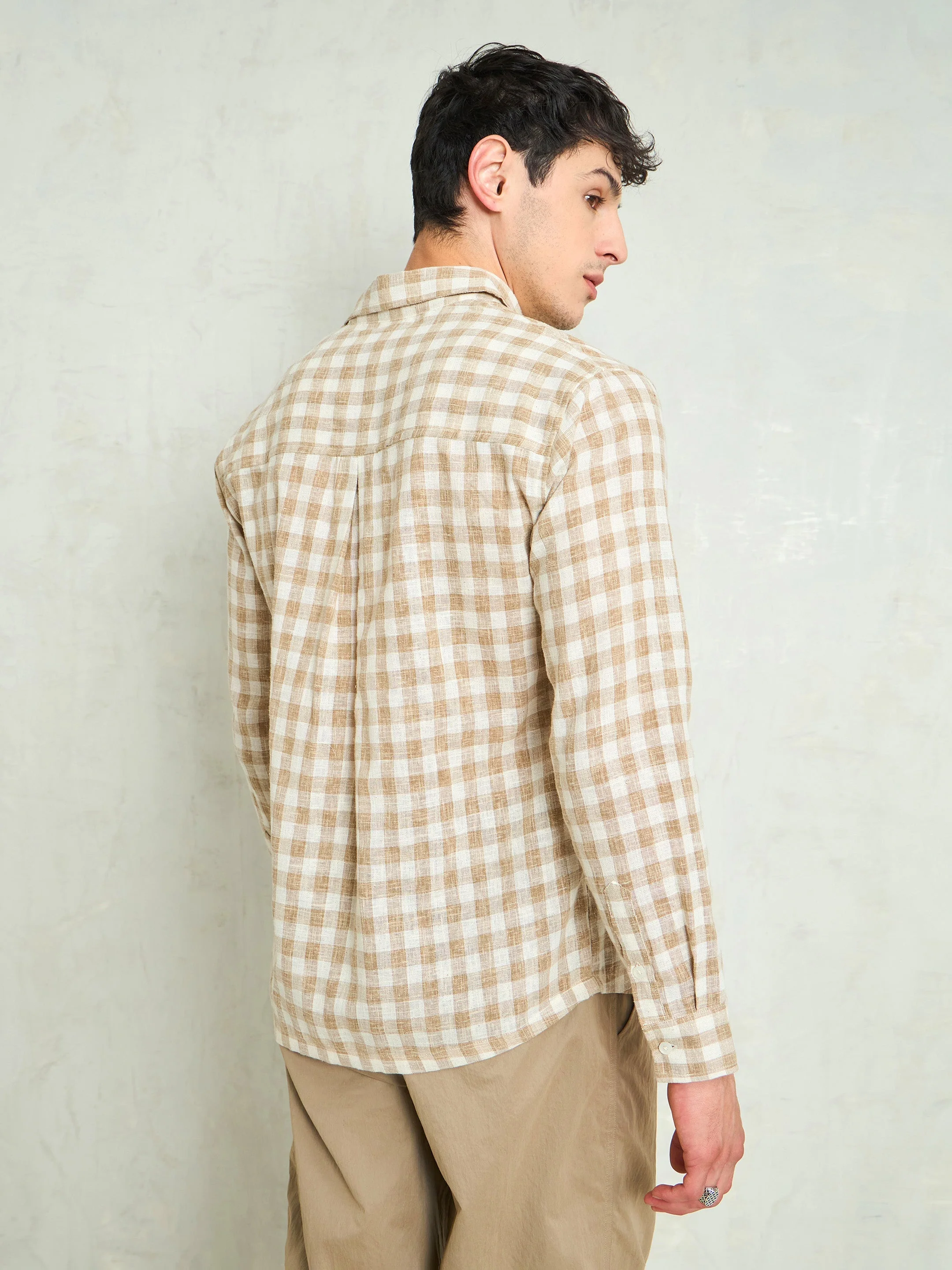 Men Beige & Brown Cotton Check Relax Fit Shirt - Image 5