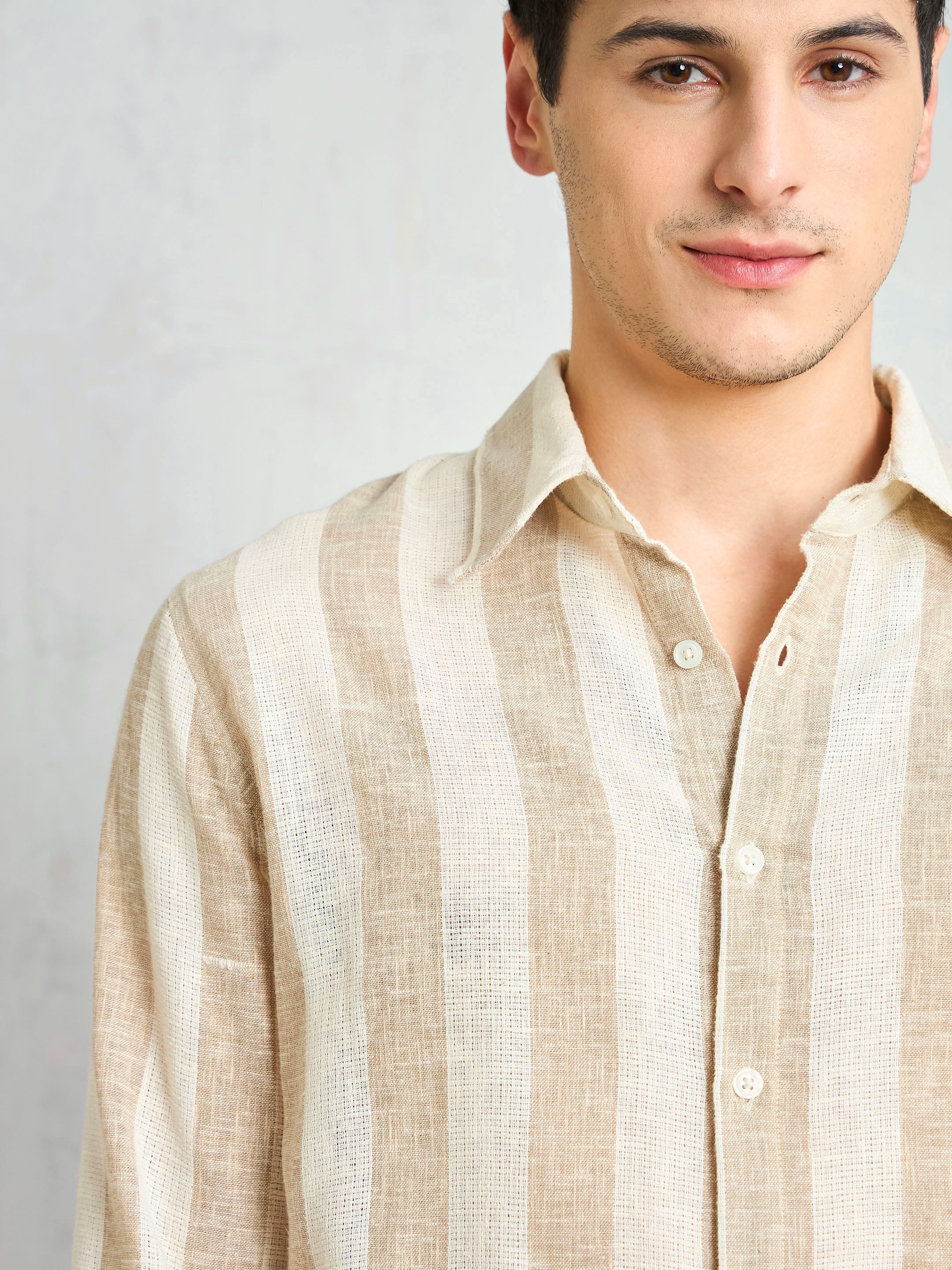Men Beige & Brown  Cotton Striped Relax Fit Shirt - Image 4
