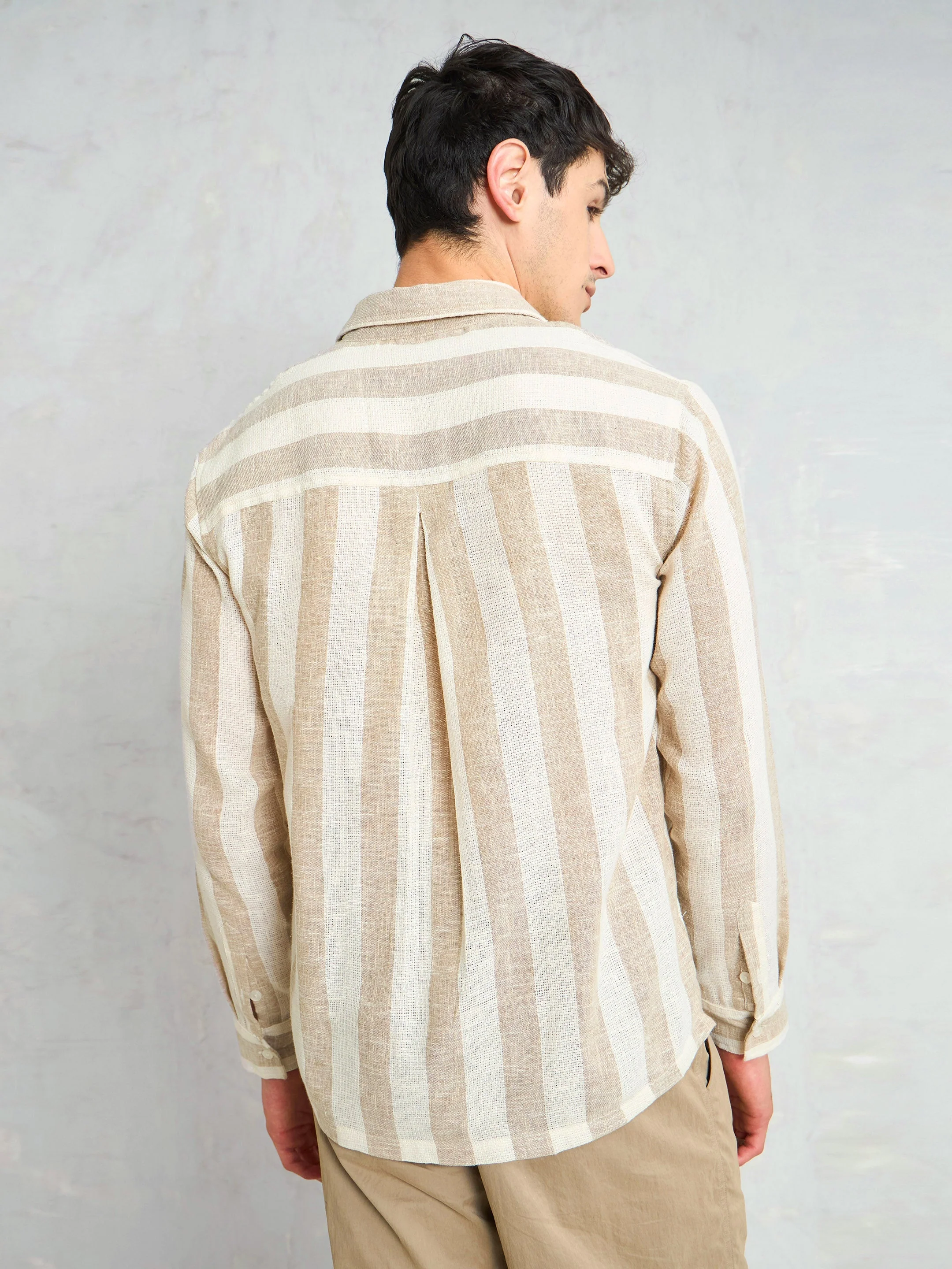 Men Beige & Brown  Cotton Striped Relax Fit Shirt - Image 5