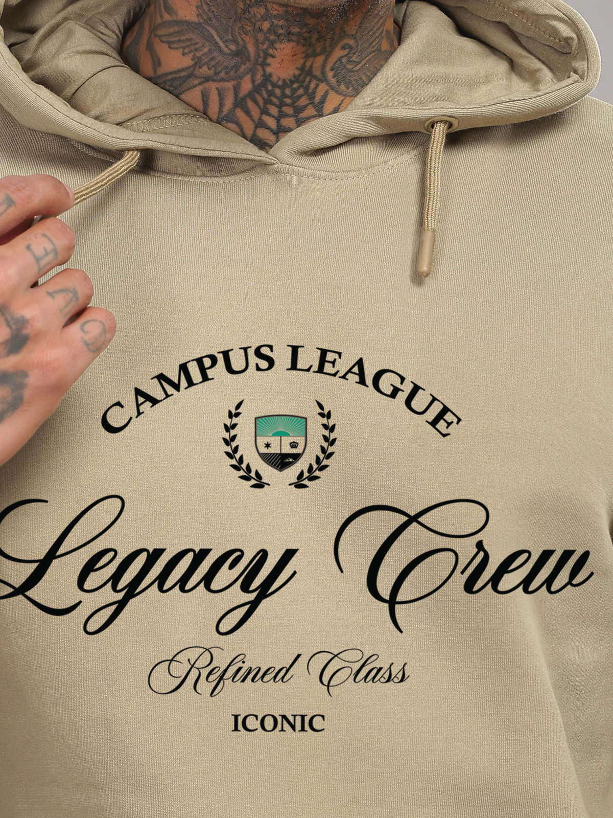 Men Beige Campus League Legacy Crew Hoodie - Image 3