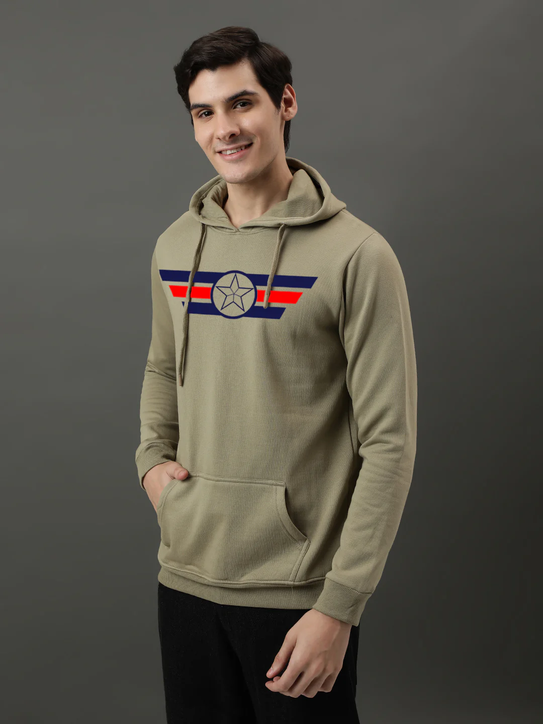 Men Beige Captain America Printed Hoodie - Image 3