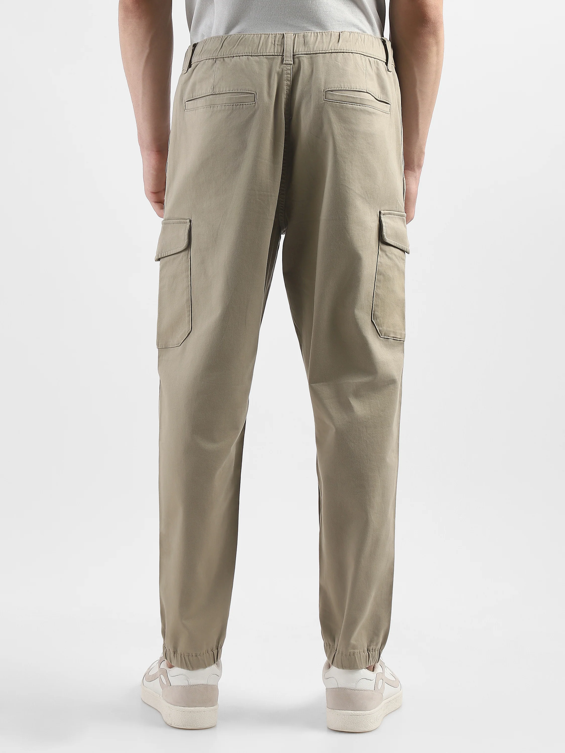 Men Cotton Blend Beige Cargo Pants with 6 Pockets - Image 2