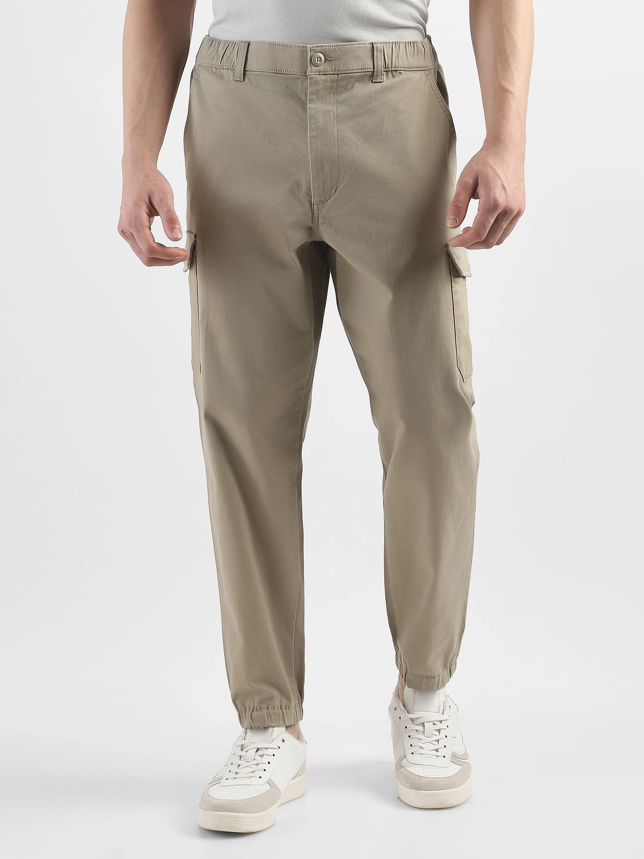 Men Cotton Blend Beige Cargo Pants with 6 Pockets - Image 3