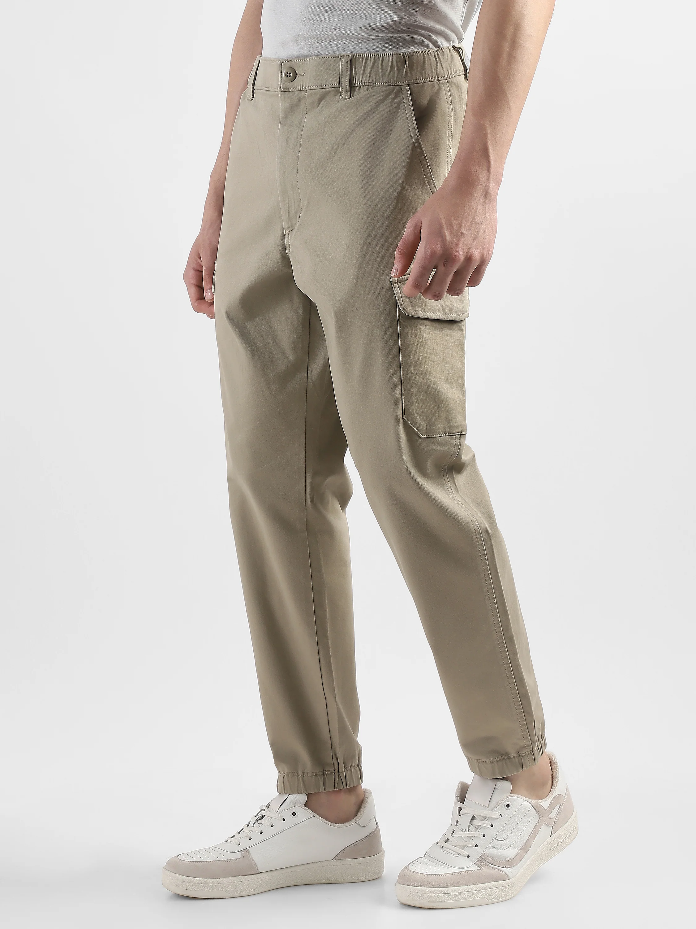 Men Cotton Blend Beige Cargo Pants with 6 Pockets - Image 5