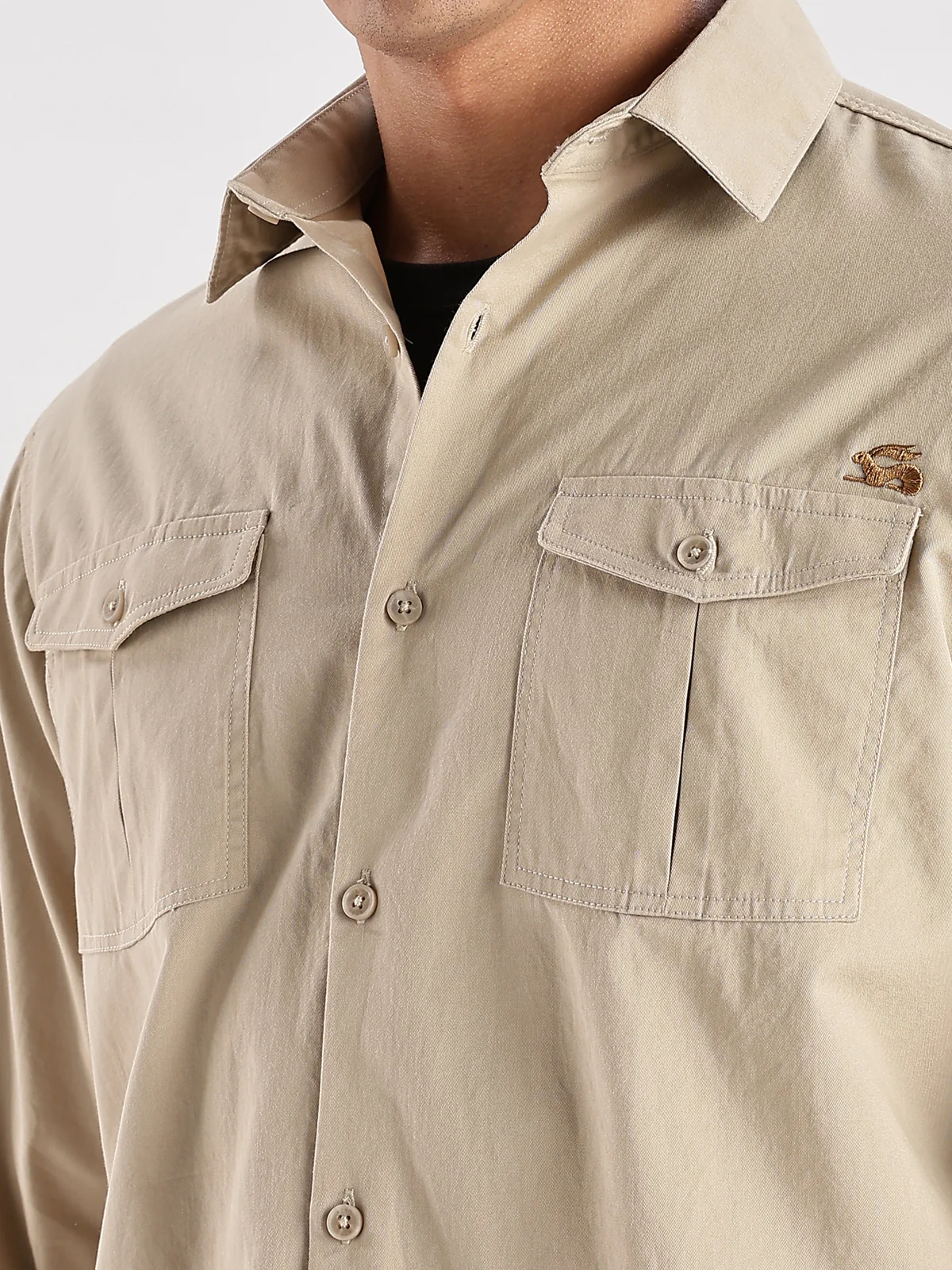 Men Beige Cargo Shirt - Image 3