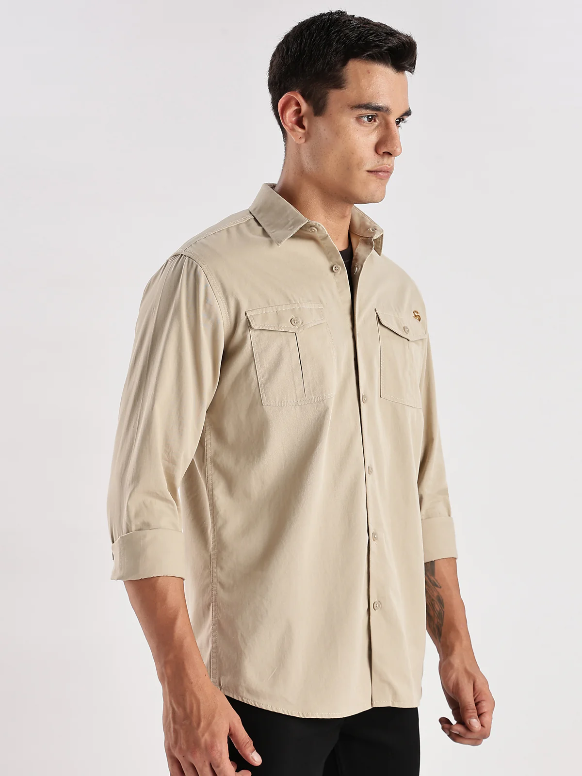 Men Beige Cargo Shirt - Image 4