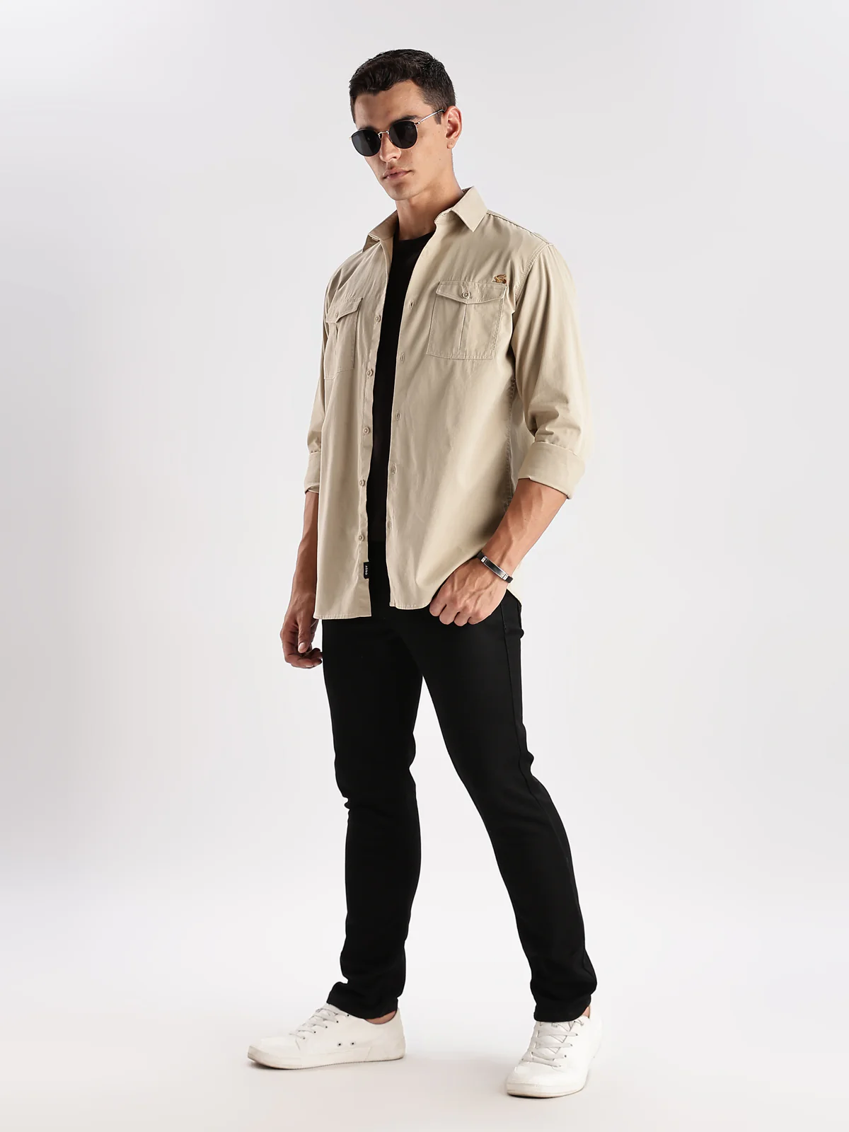 Men Beige Cargo Shirt - Image 5