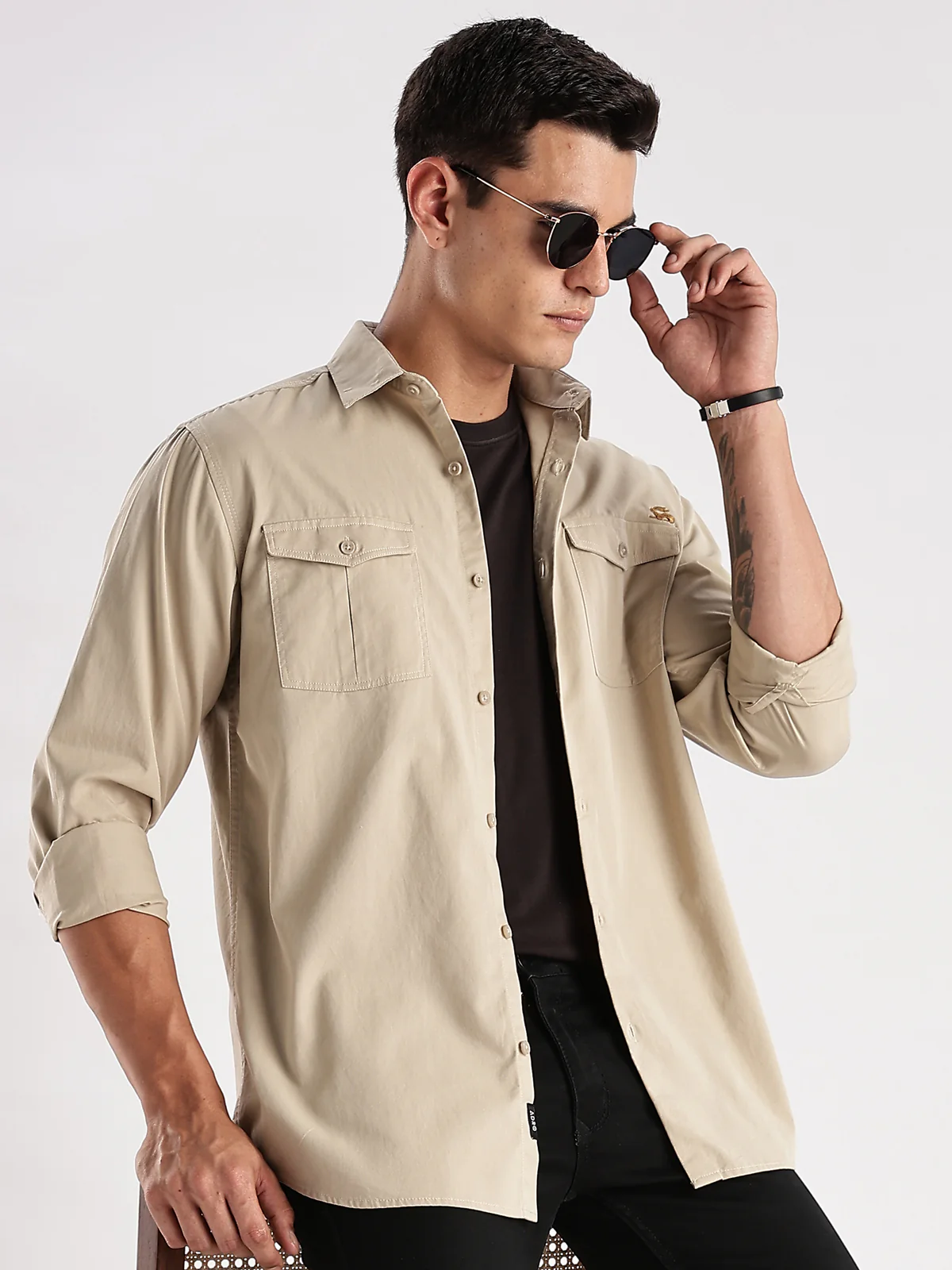 Men Beige Cargo Shirt - Image 7