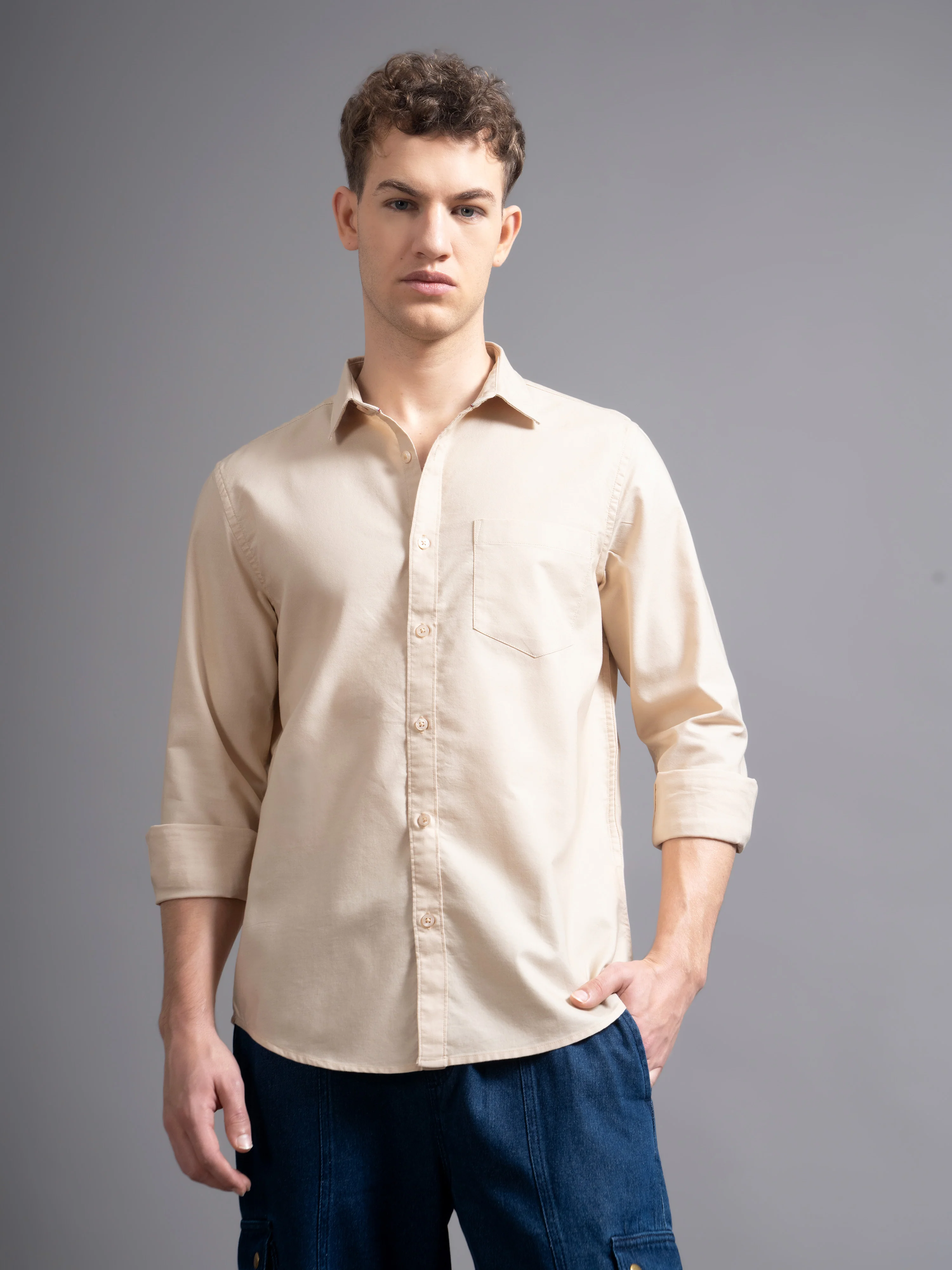 Men Beige Casual Shirt