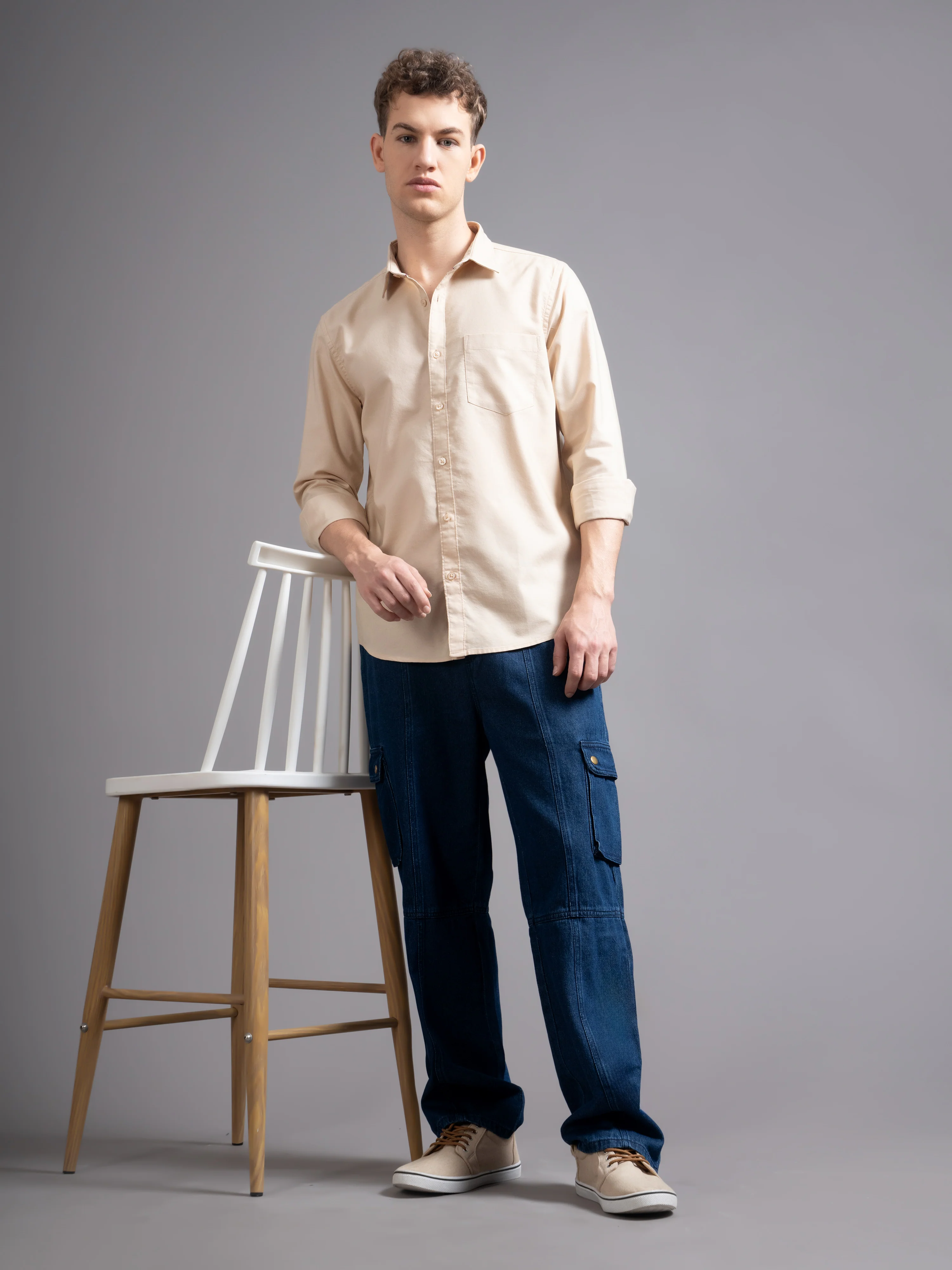 Men Beige Casual Shirt - Image 2
