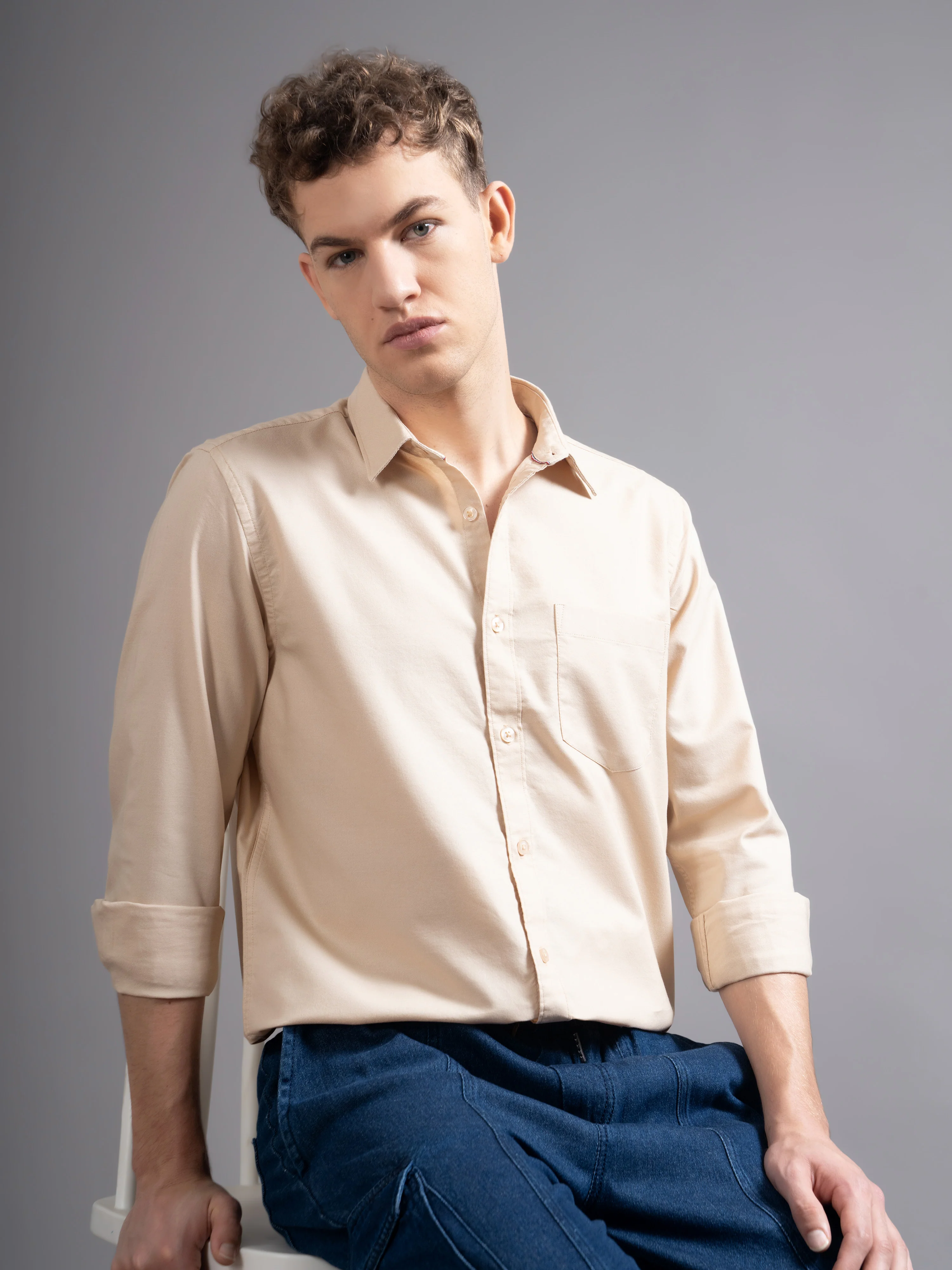 Men Beige Casual Shirt - Image 3