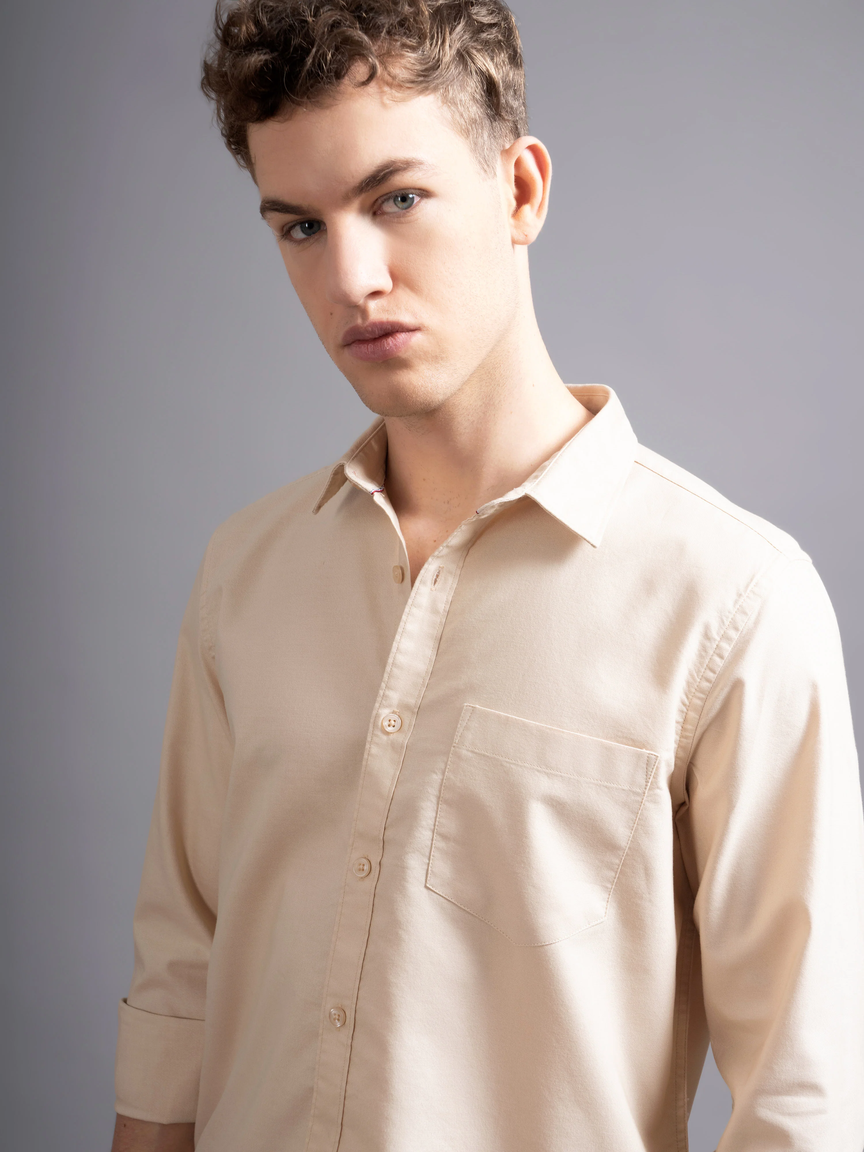 Men Beige Casual Shirt - Image 5