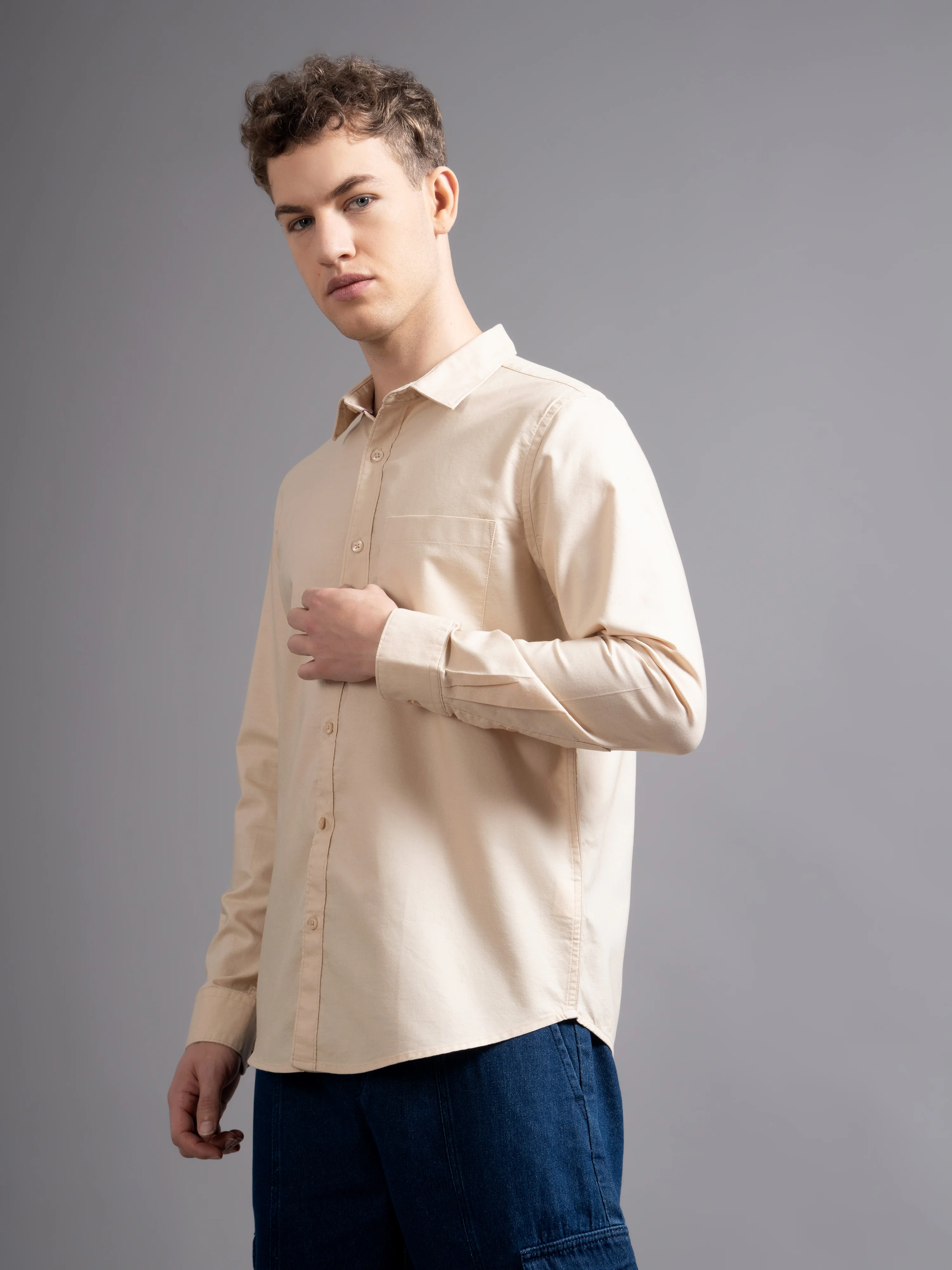 Men Beige Casual Shirt - Image 6