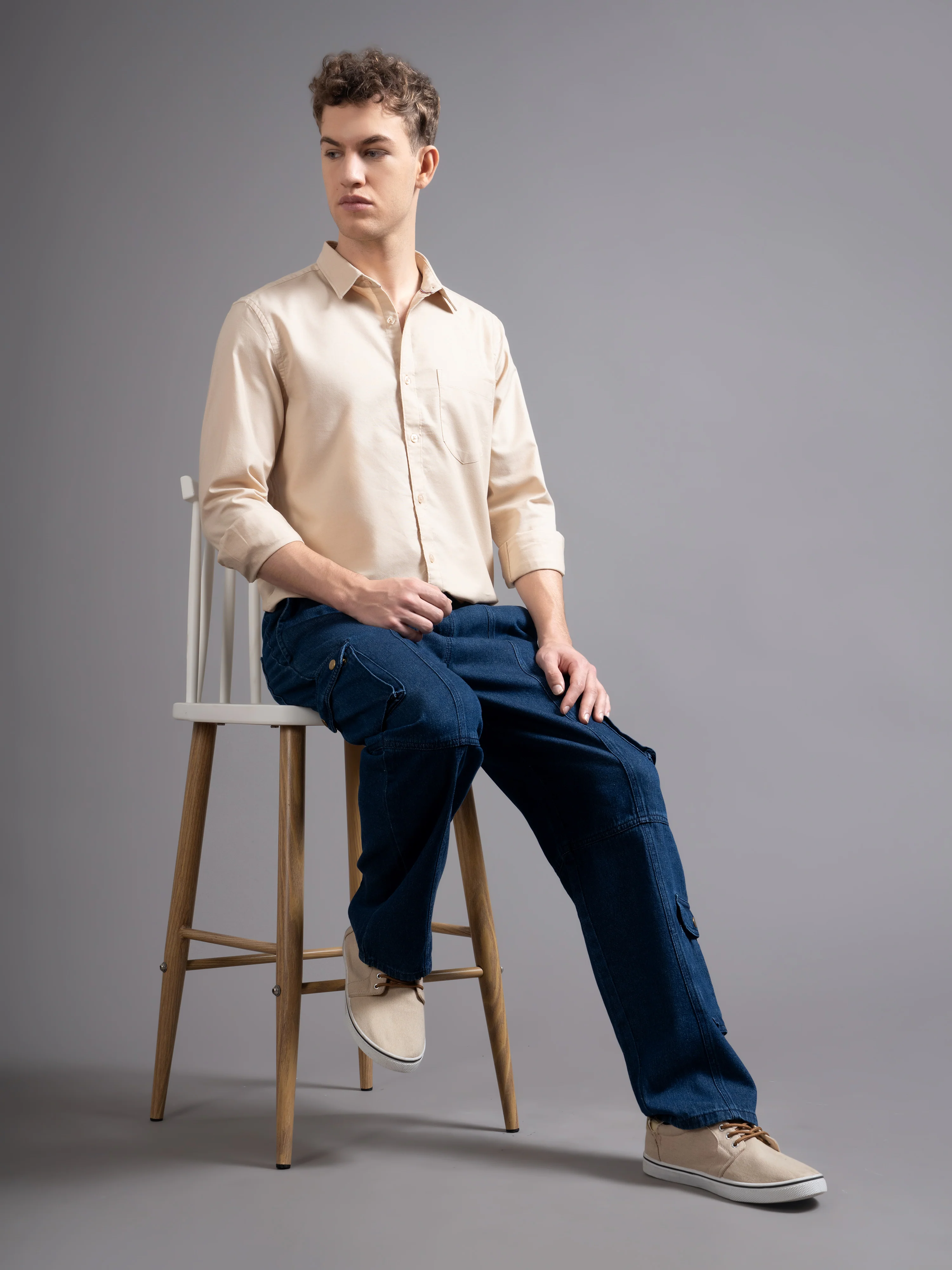Men Beige Casual Shirt - Image 7