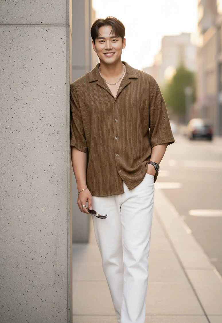 Men Beige Casual Shirt - Image 4