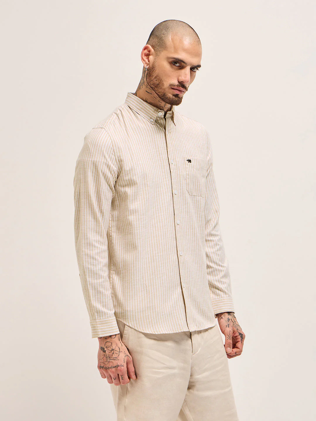 Men Beige Casual Shirt - Image 3