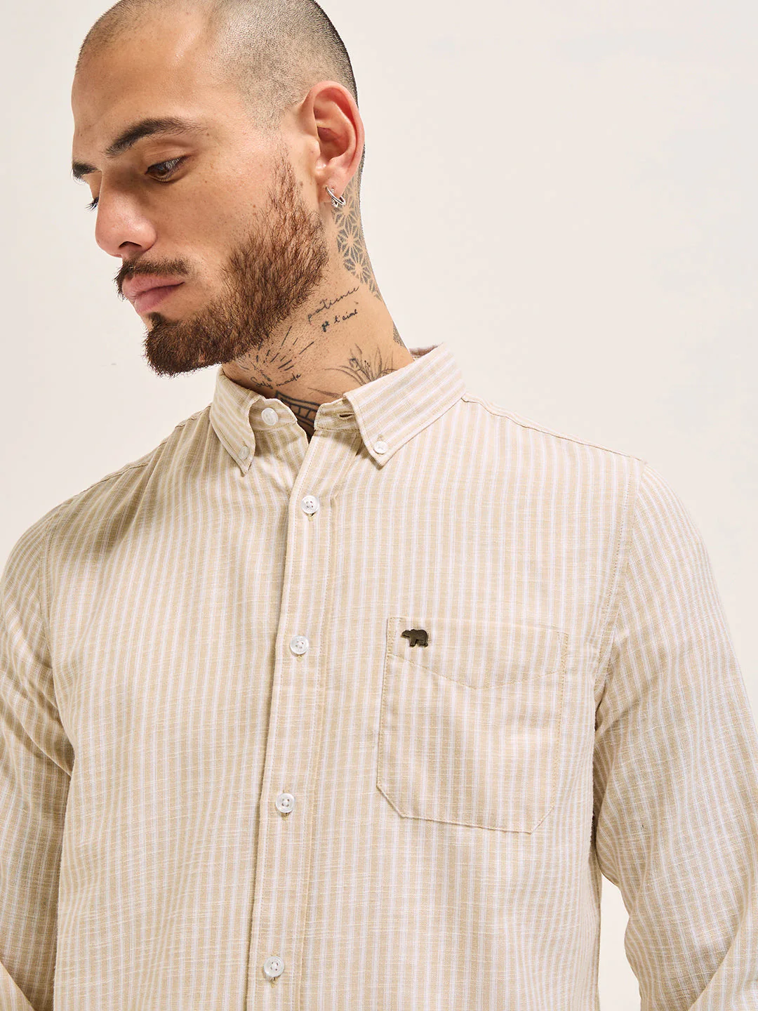 Men Beige Casual Shirt - Image 5