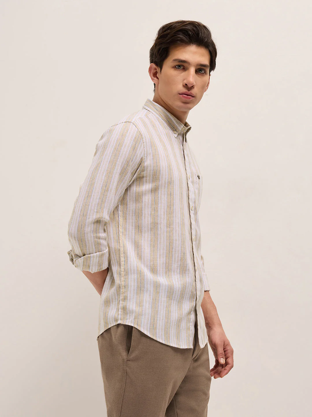 Men Beige Casual Shirt - Image 3