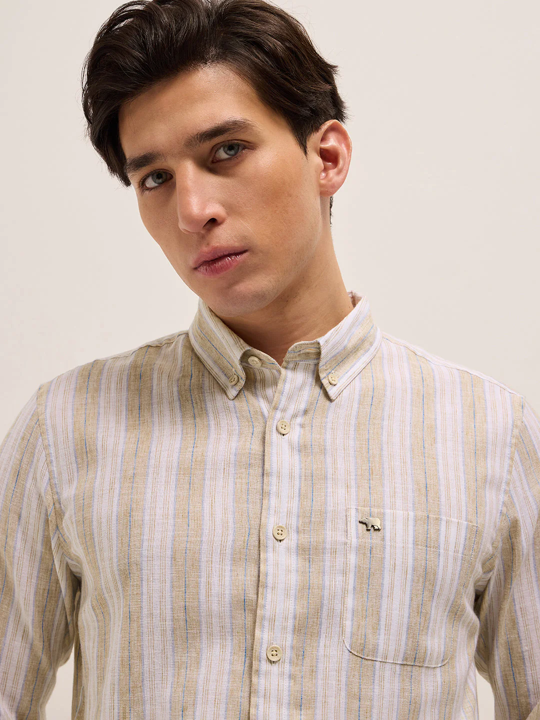Men Beige Casual Shirt - Image 5