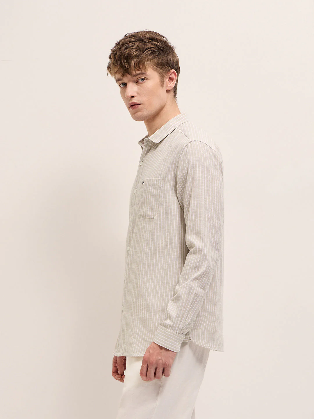 Men Beige Casual Shirt - Image 3
