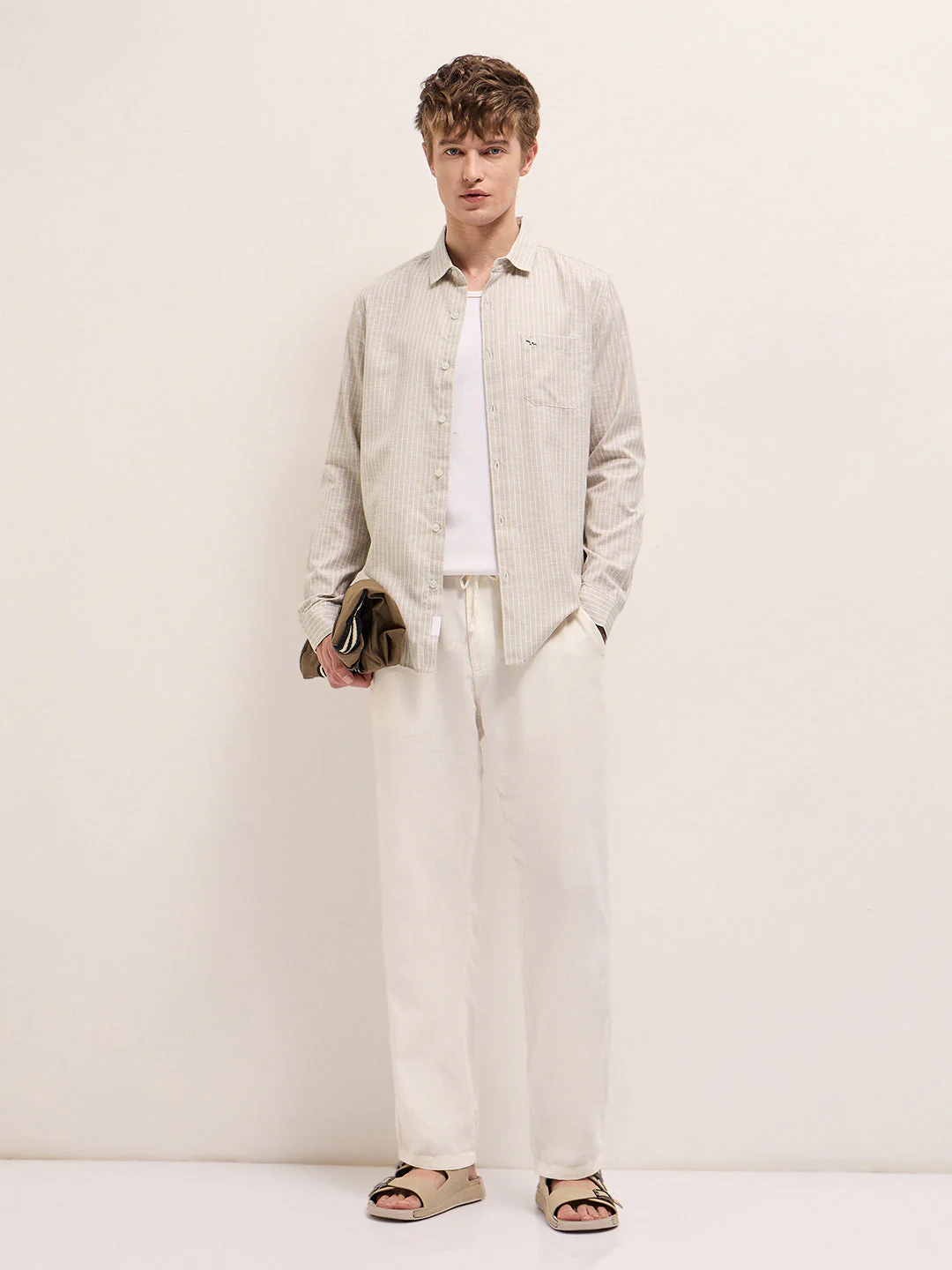 Men Beige Casual Shirt - Image 4