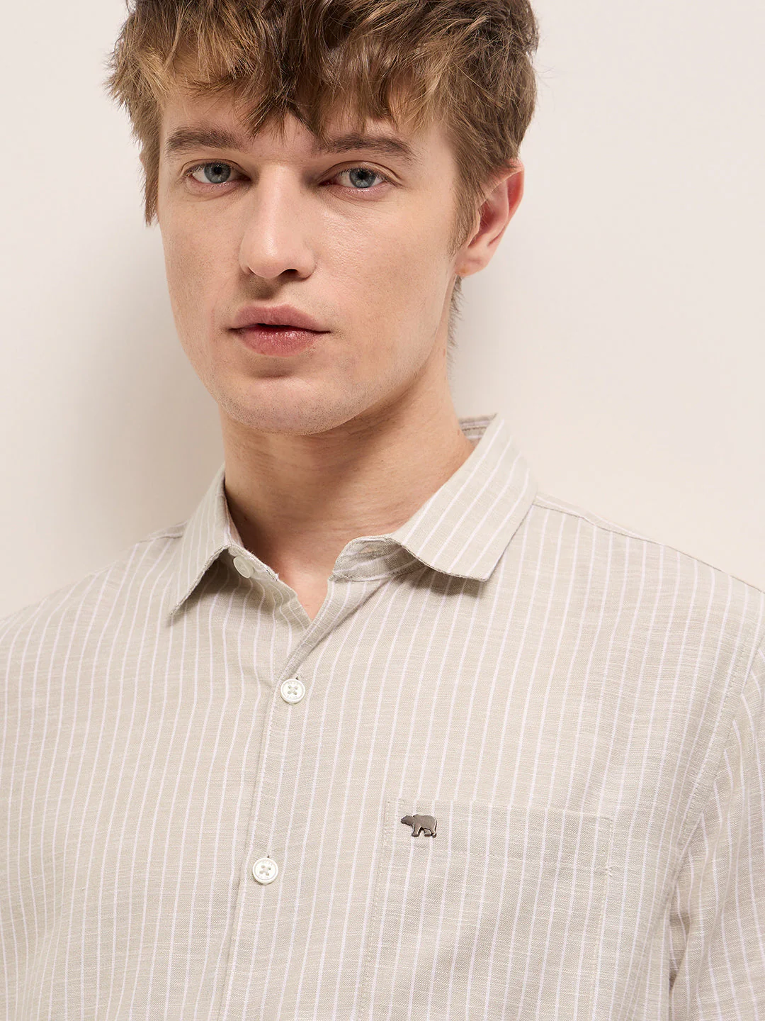 Men Beige Casual Shirt - Image 5