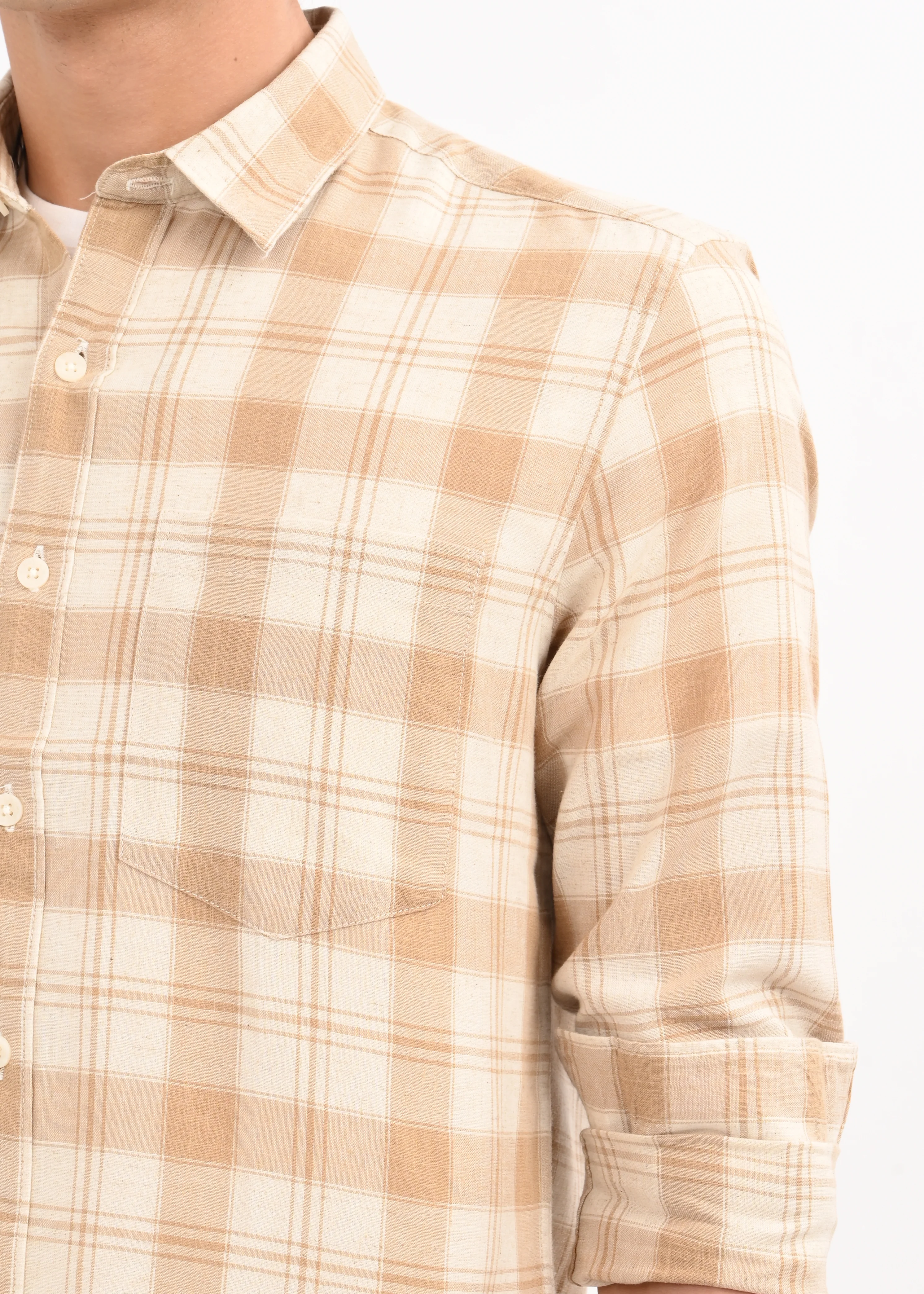 Men Beige Check Shirt - Image 4