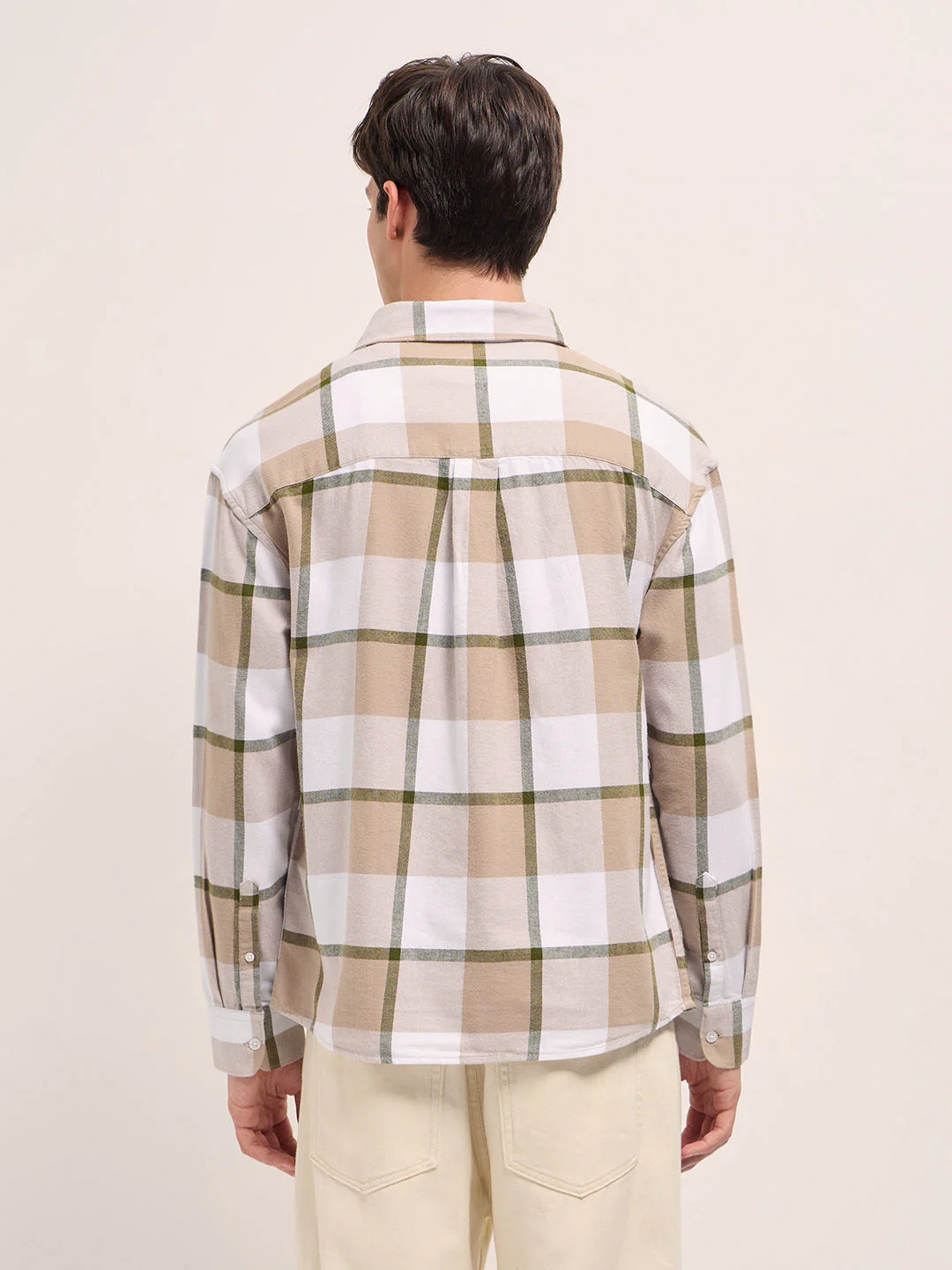 Men Beige Checked Design Relax Fit Casual Shirt - Image 2