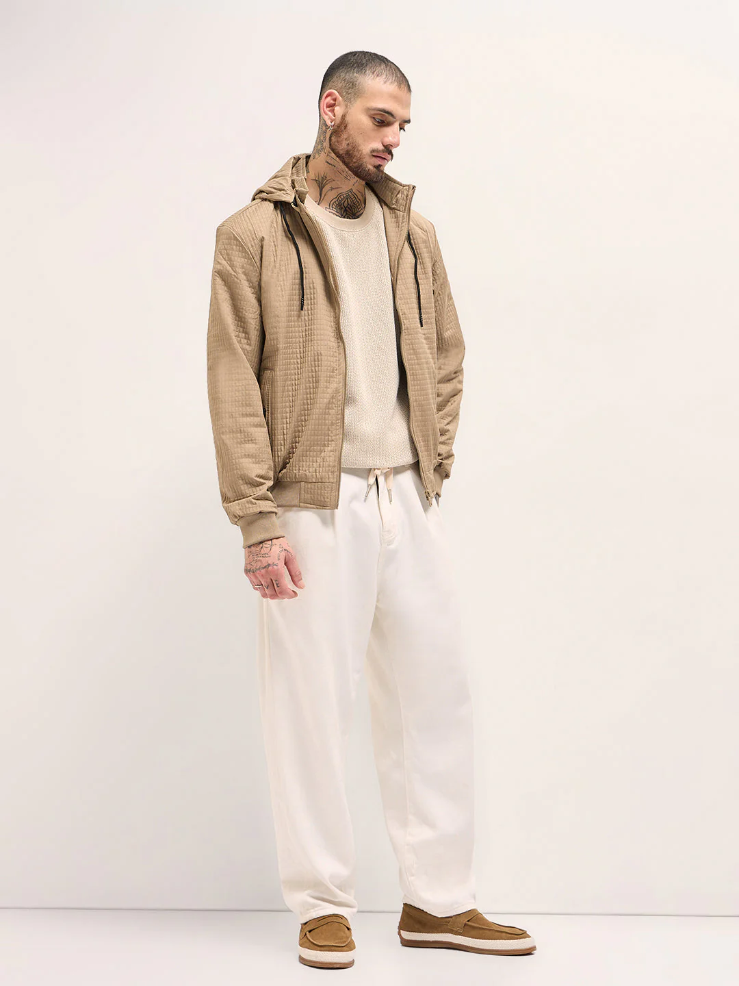 Men Beige Checked Jacket - Image 4