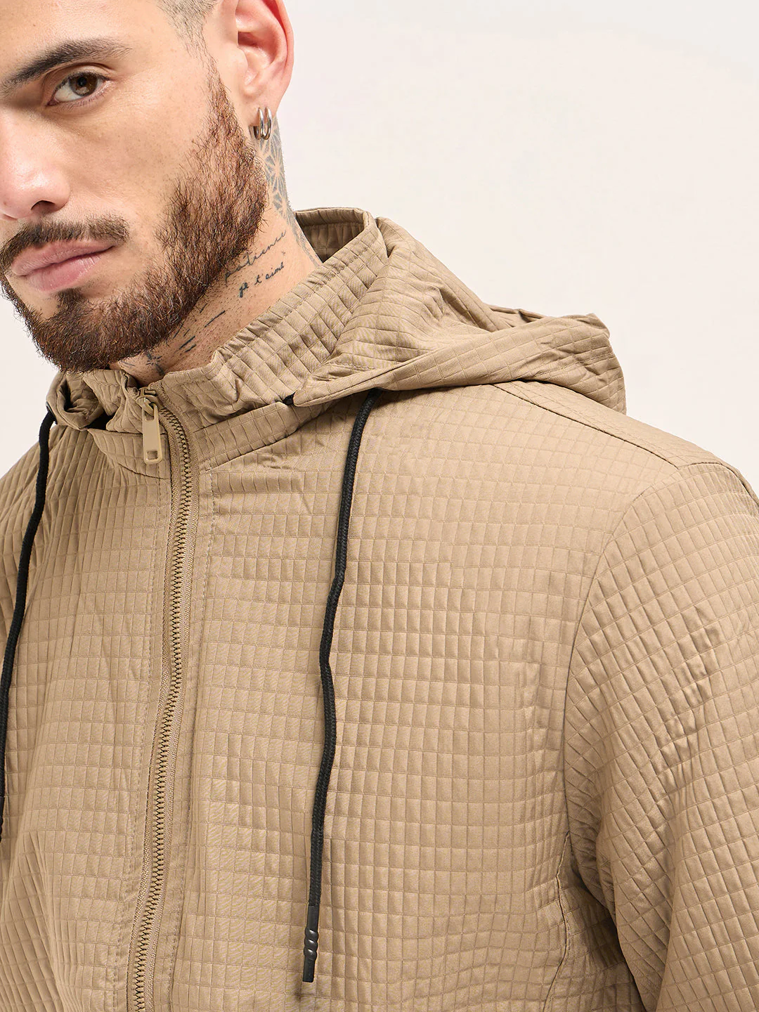 Men Beige Checked Jacket - Image 5