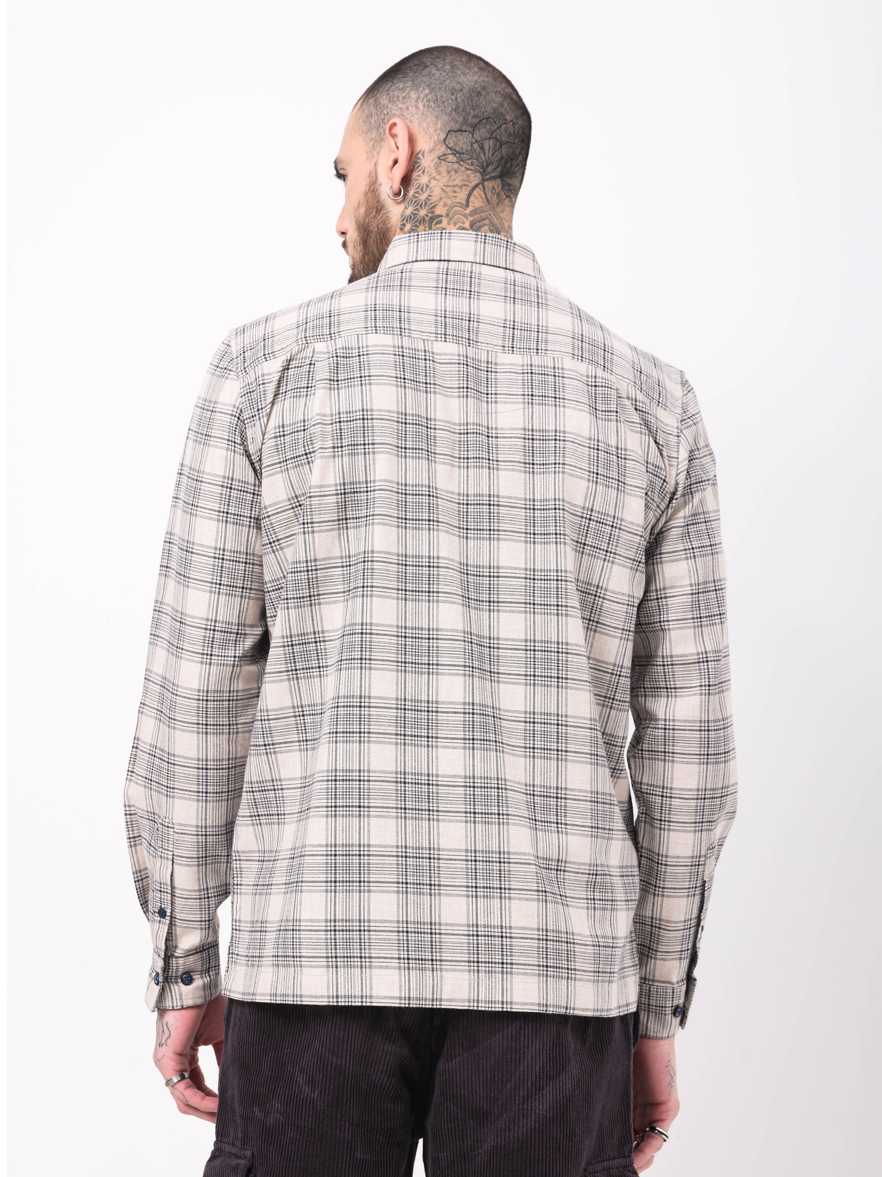 Men Beige Checked Shacket - Image 2