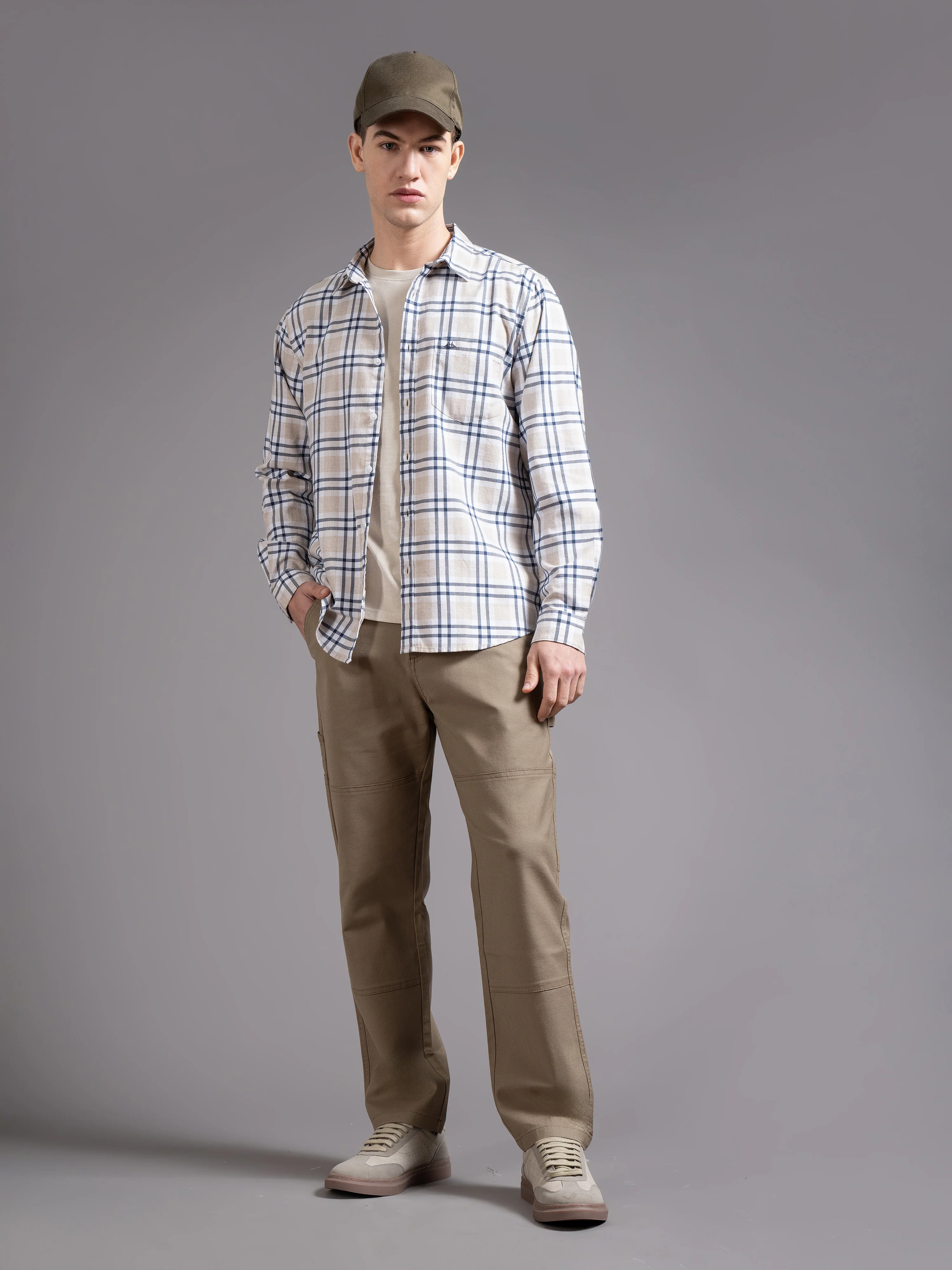 Men Beige Checked Shirt - Image 4