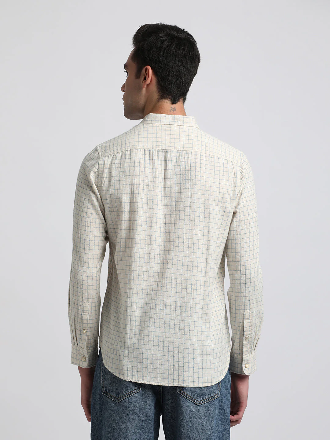 Men Beige Checked Slim Fit Cotton Casual Shirt - Image 4