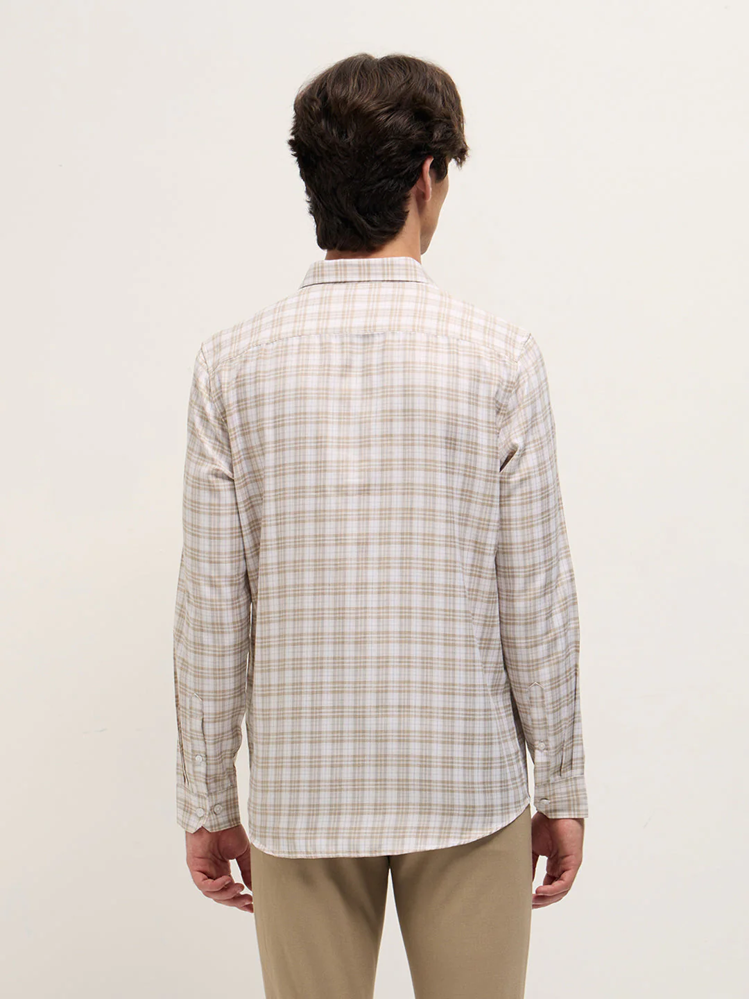 Men Beige Checked Tailored Fit Formal Shirt. - Image 2