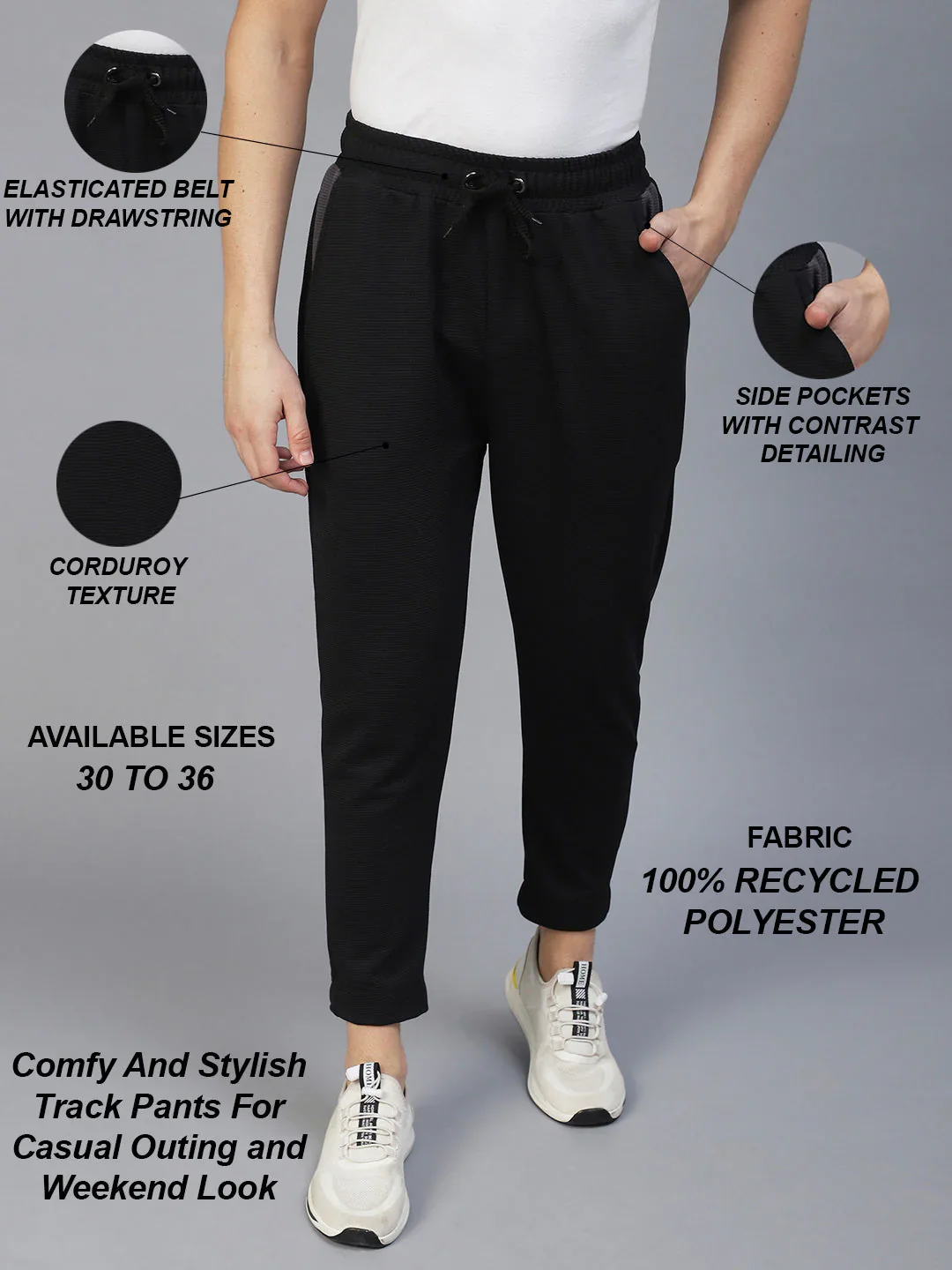 Men Black Poly Corduroy Jogger - Image 4