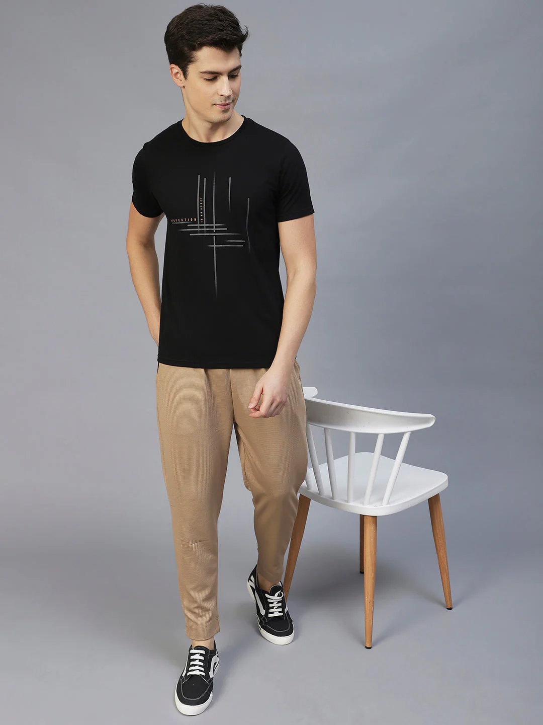 Men Beige Colourblock Poly Corduroy Jogger