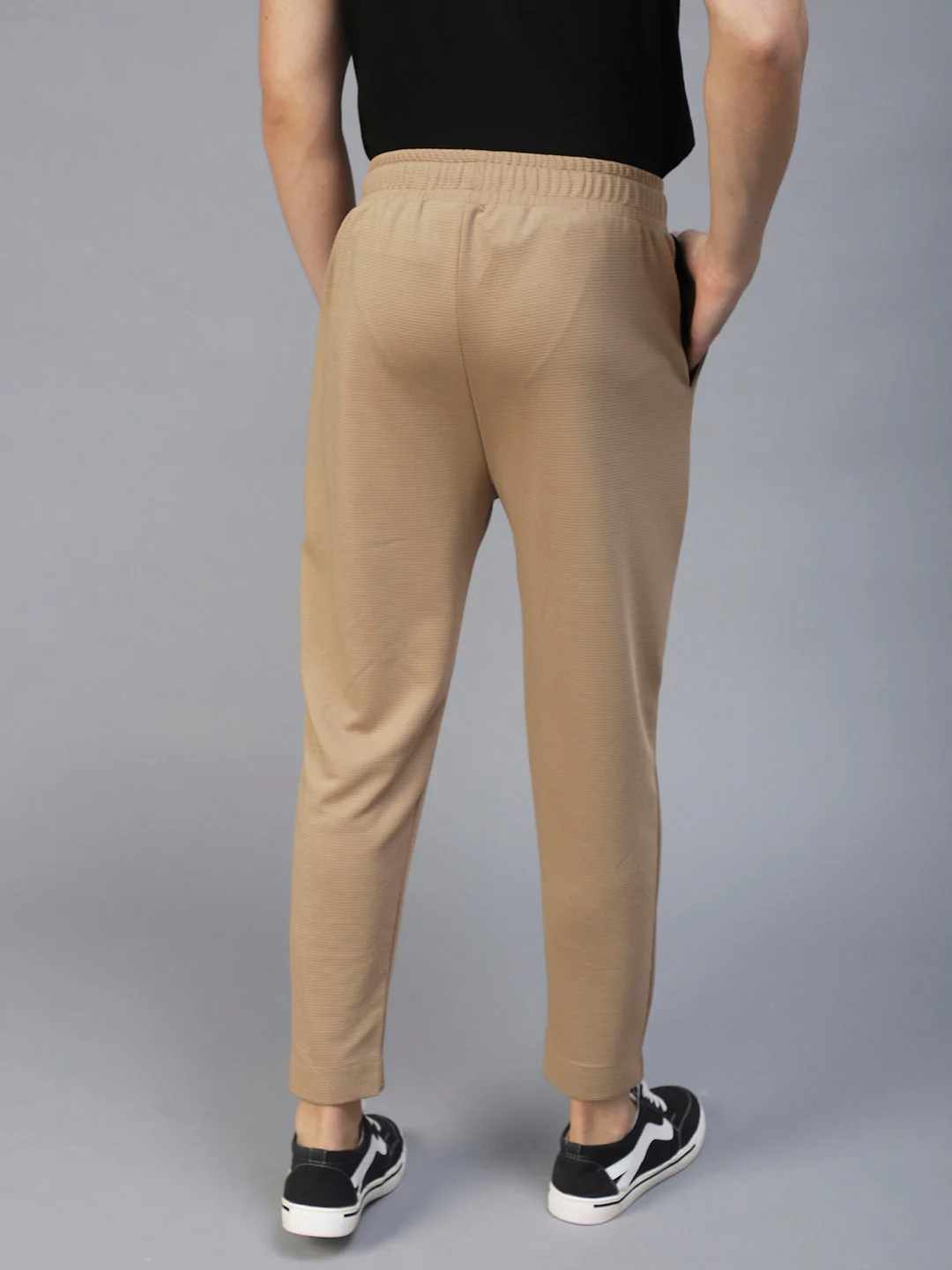Men Beige Colourblock Poly Corduroy Jogger - Image 2