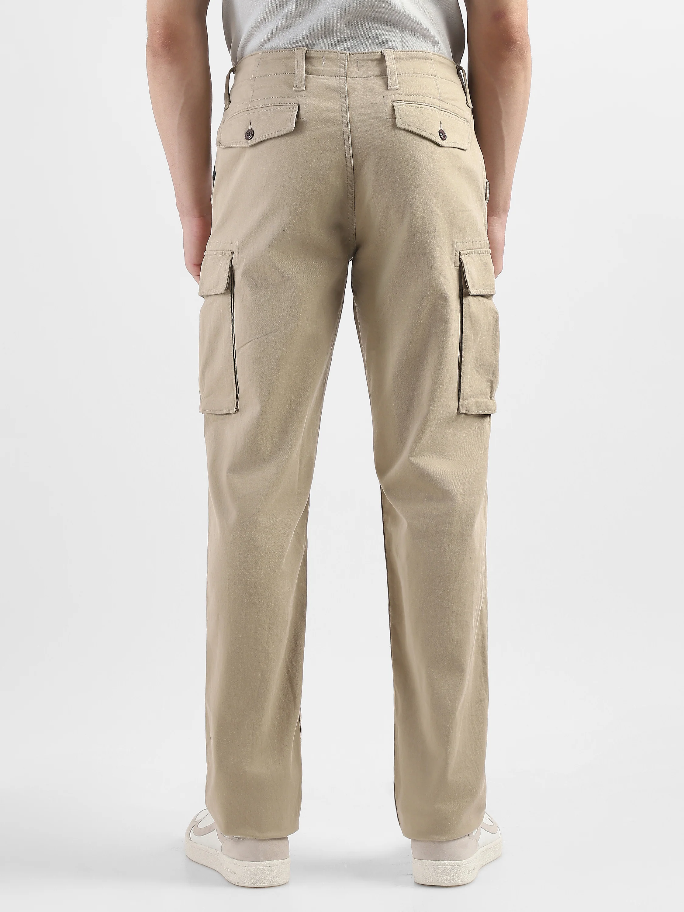 Men Beige Cotton Mid Rise Cargo Pants - Image 4
