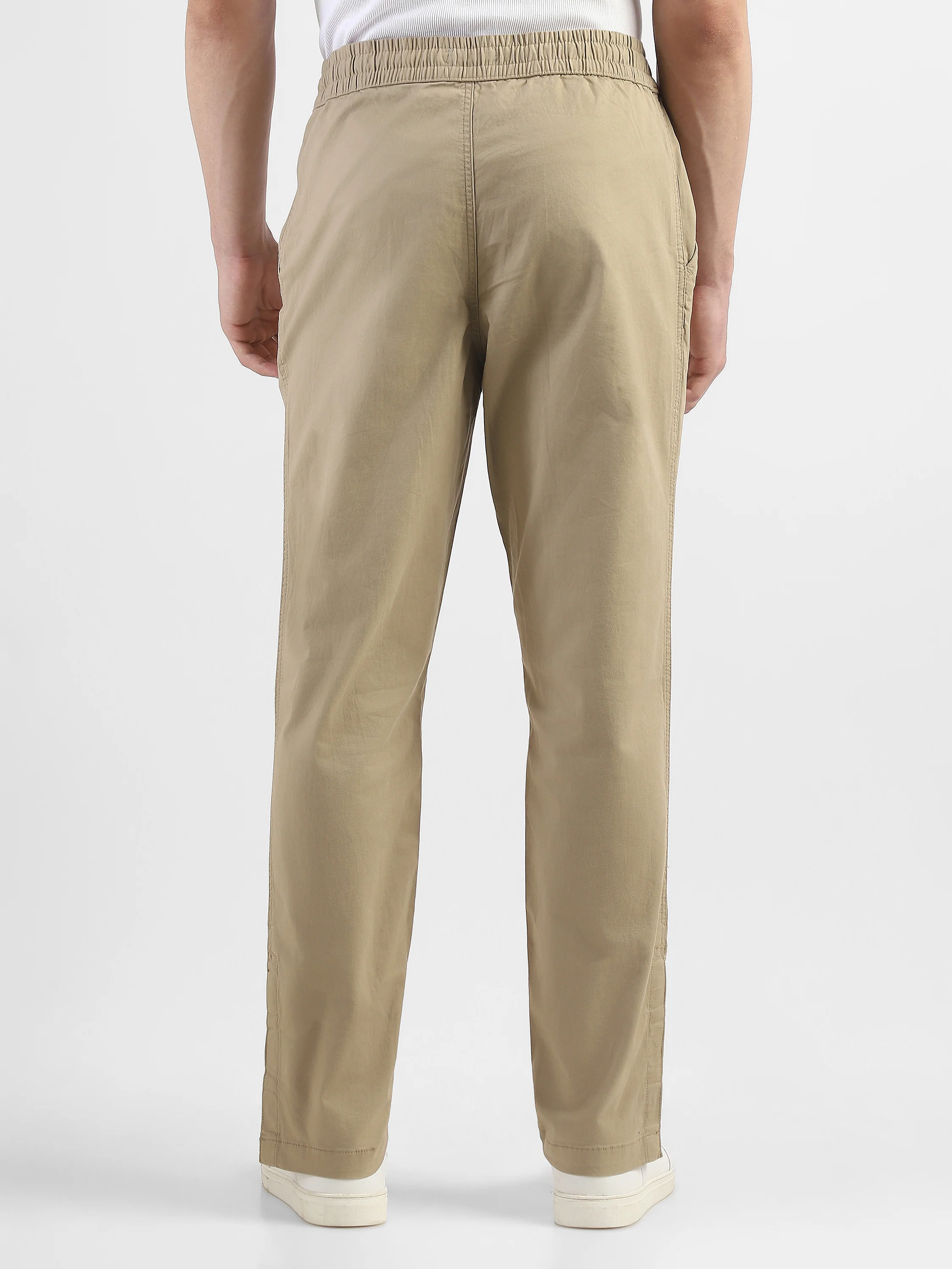 Men Beige Cotton Blend Mid-Rise Pants - Image 4