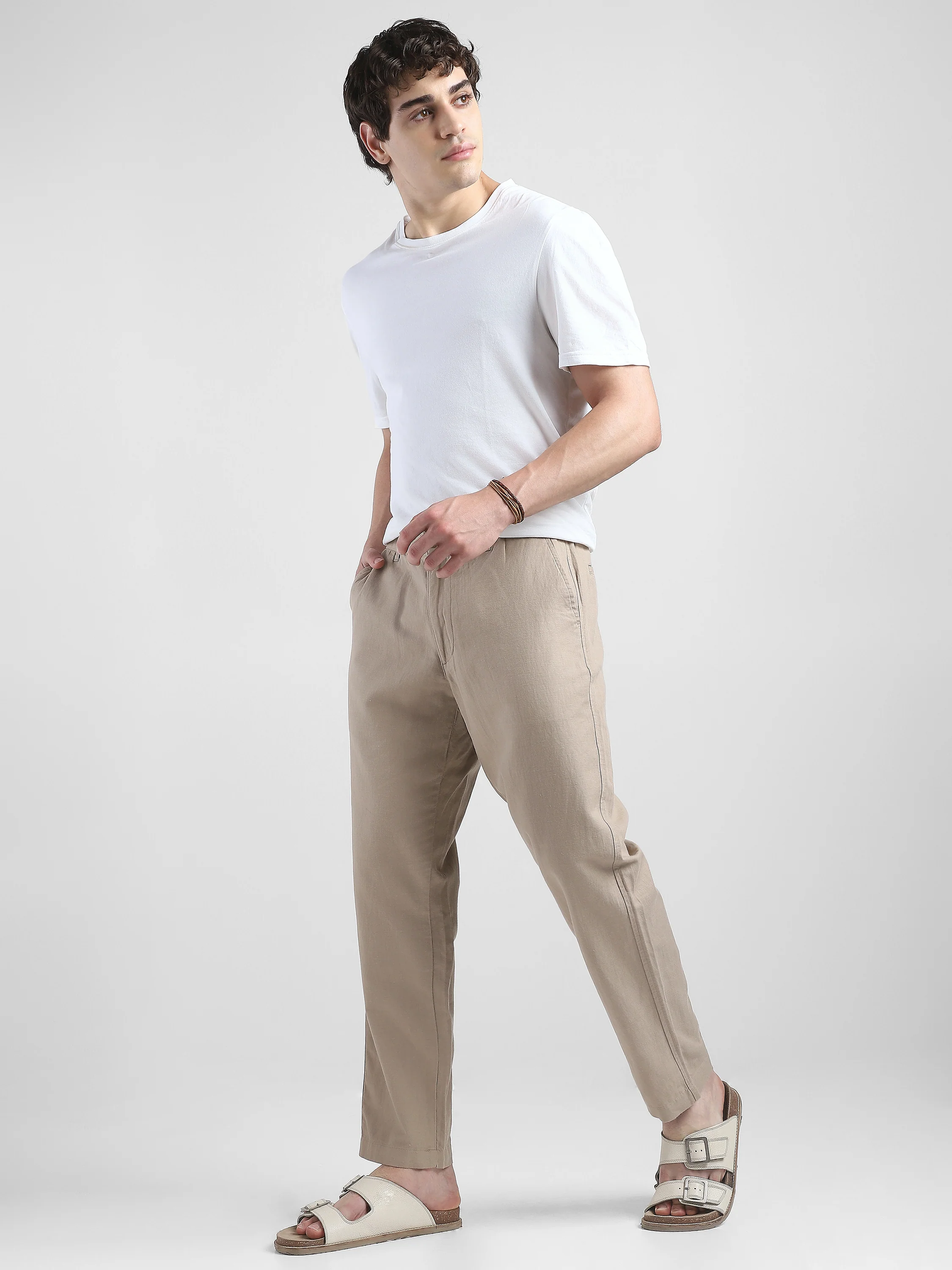 Men Beige Comfort Fit Pants - Image 2
