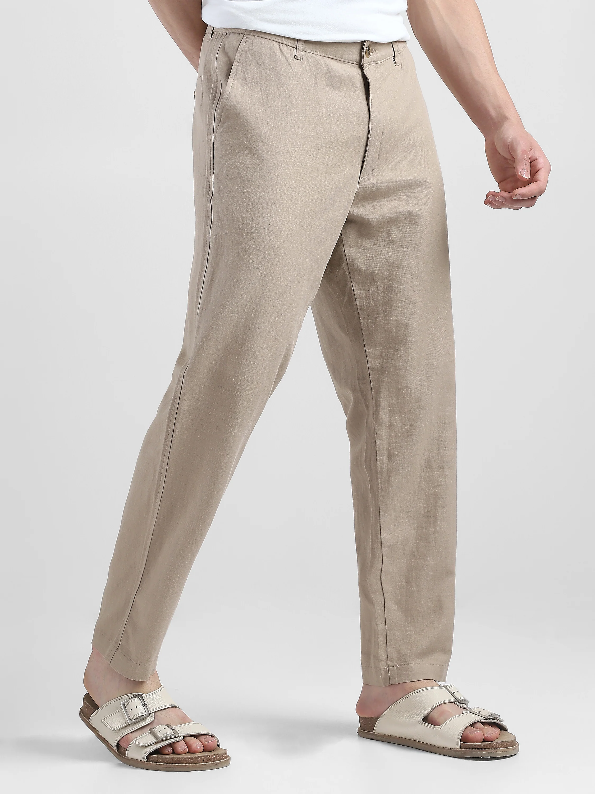 Men Beige Comfort Fit Pants - Image 3