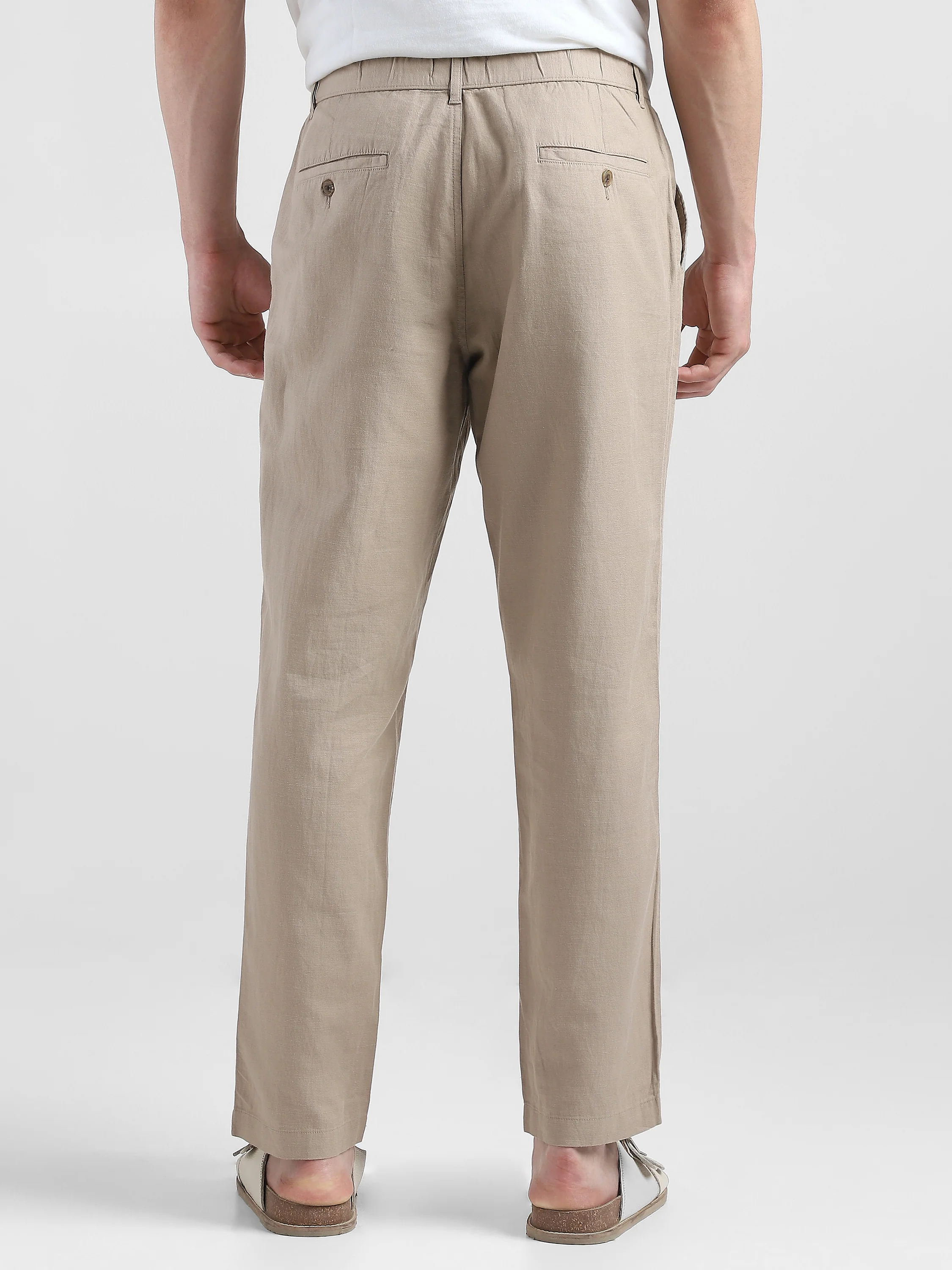 Men Beige Comfort Fit Pants - Image 4