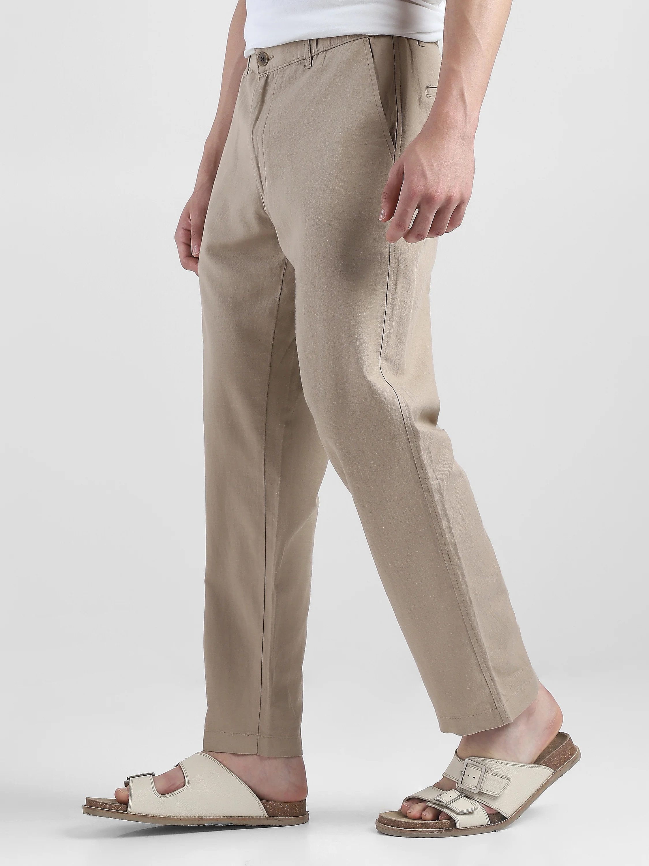 Men Beige Comfort Fit Pants - Image 5