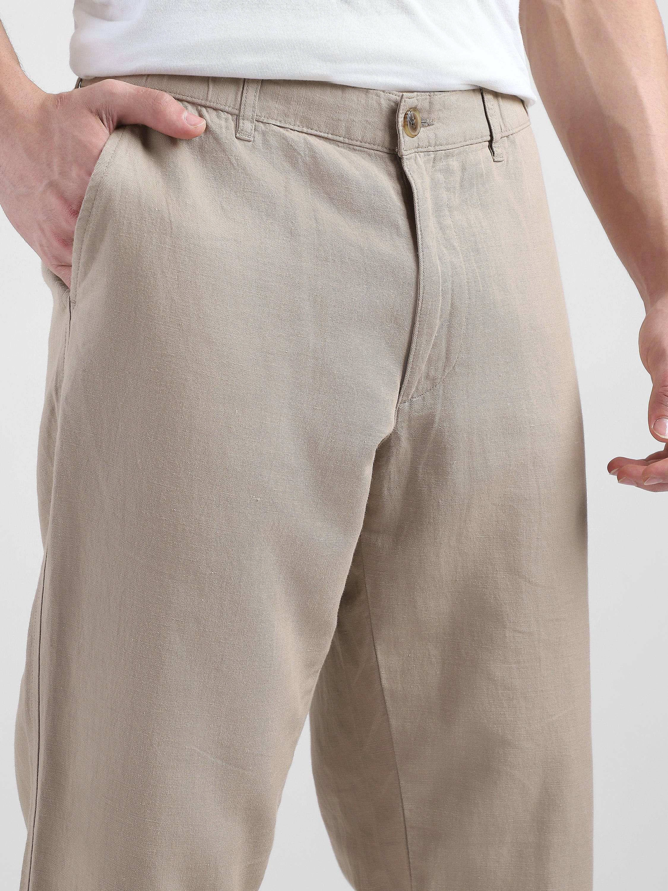 Men Beige Comfort Fit Pants - Image 6