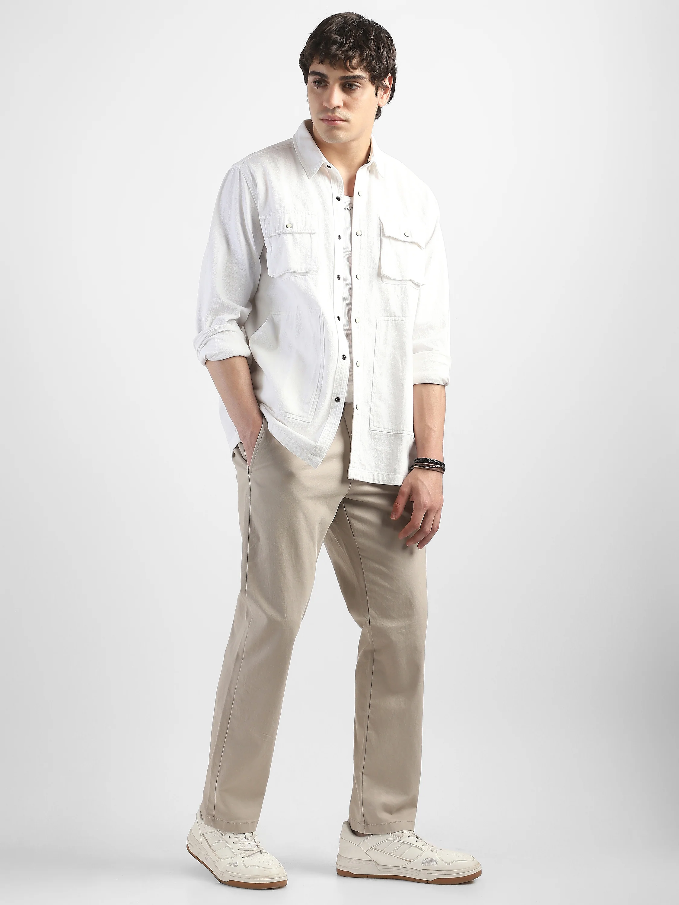 Men Beige Mid Rise Formal Trouser - Image 3