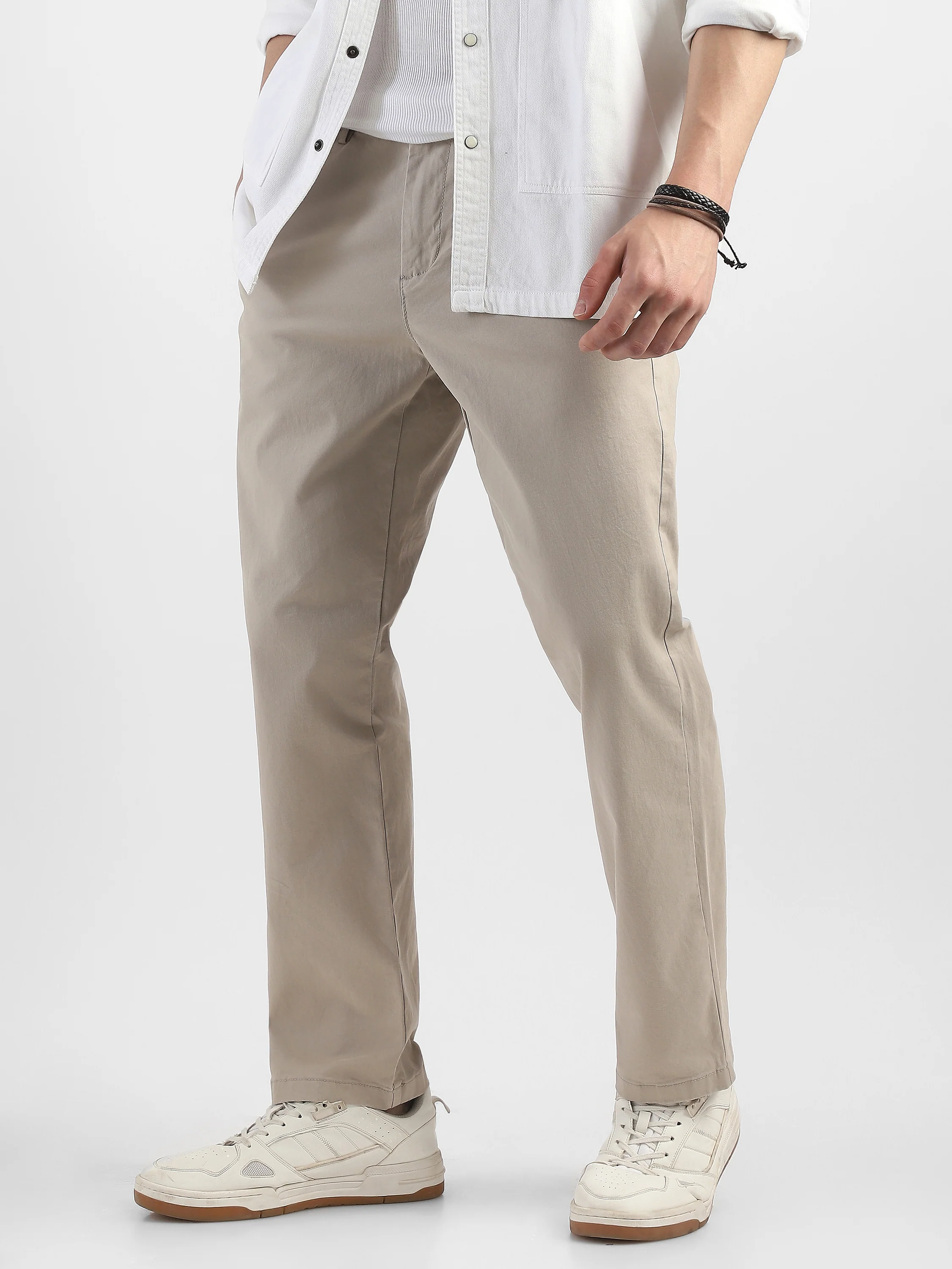 Men Beige Mid Rise Formal Trouser - Image 5