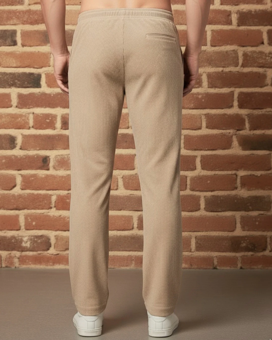 Men Beige Corduroy Pant - Image 4