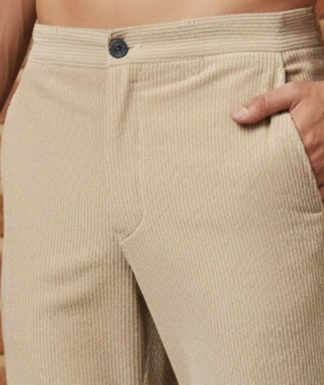 Men Beige Corduroy Pant - Image 5